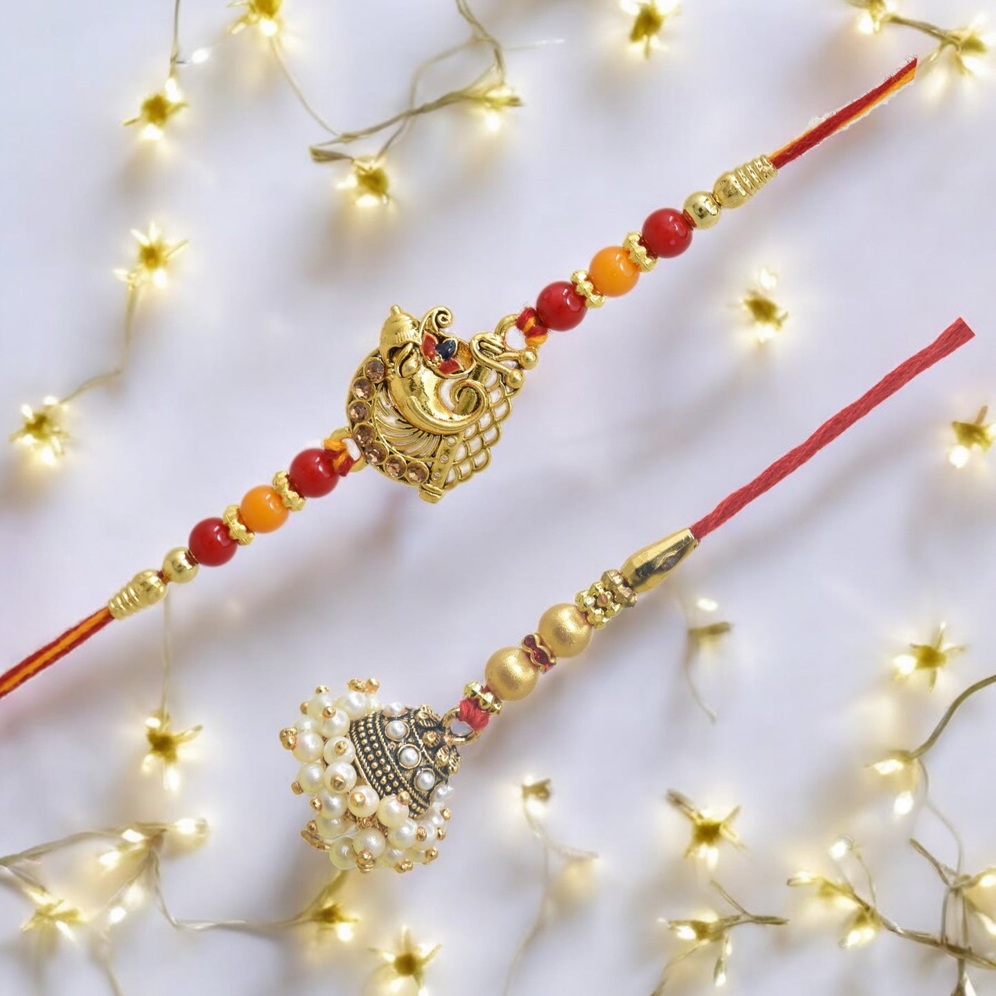 Traditional Ganesh Design Bhaiya Bhabhi Rakhi Set ,Exquisite Set of 2 Rakhi for Brother on Raksha Bandhan