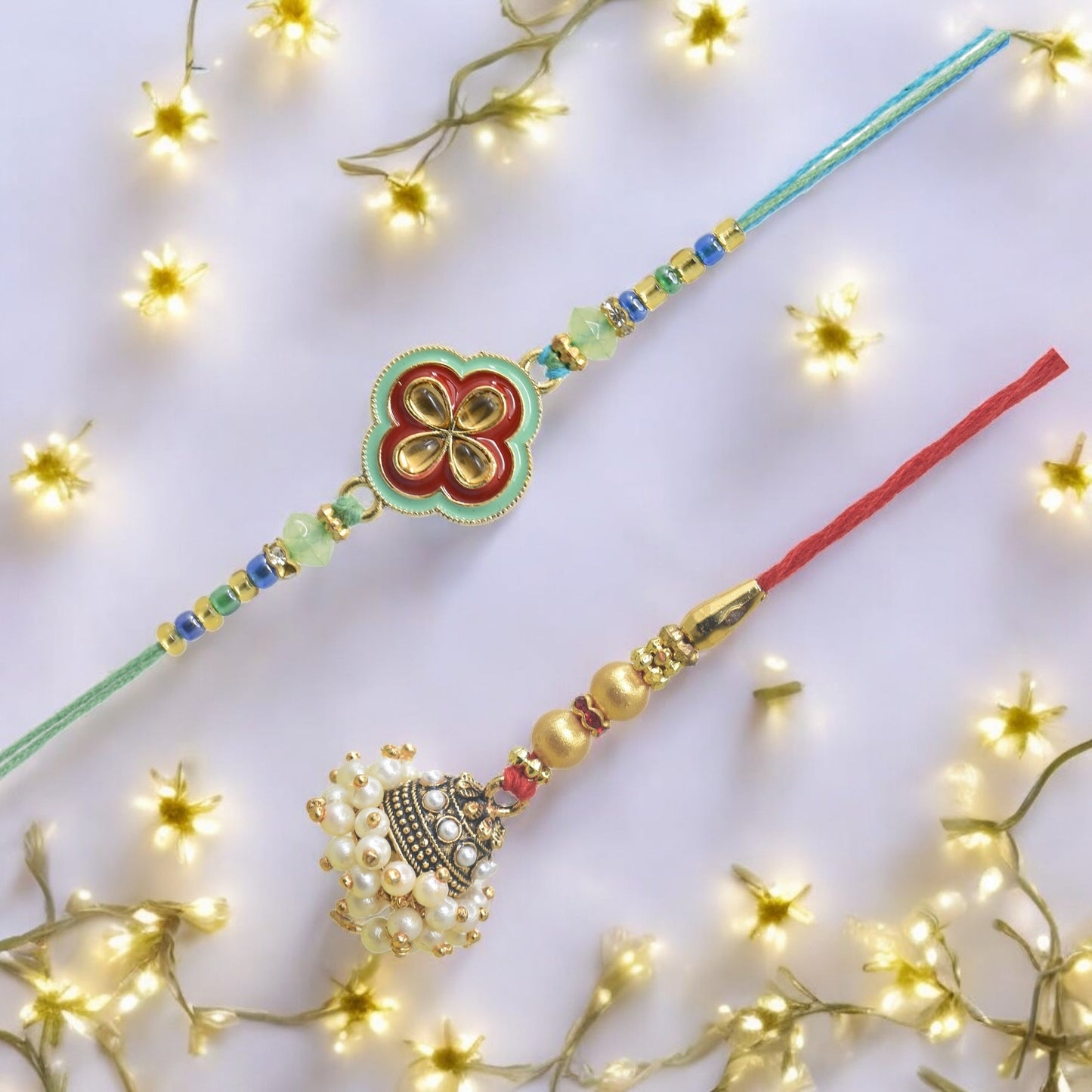 Traditional Floral Design Bhaiya Bhabhi Rakhi Set ,Exquisite Set of 2 Rakhi for Brother on Raksha Bandhan