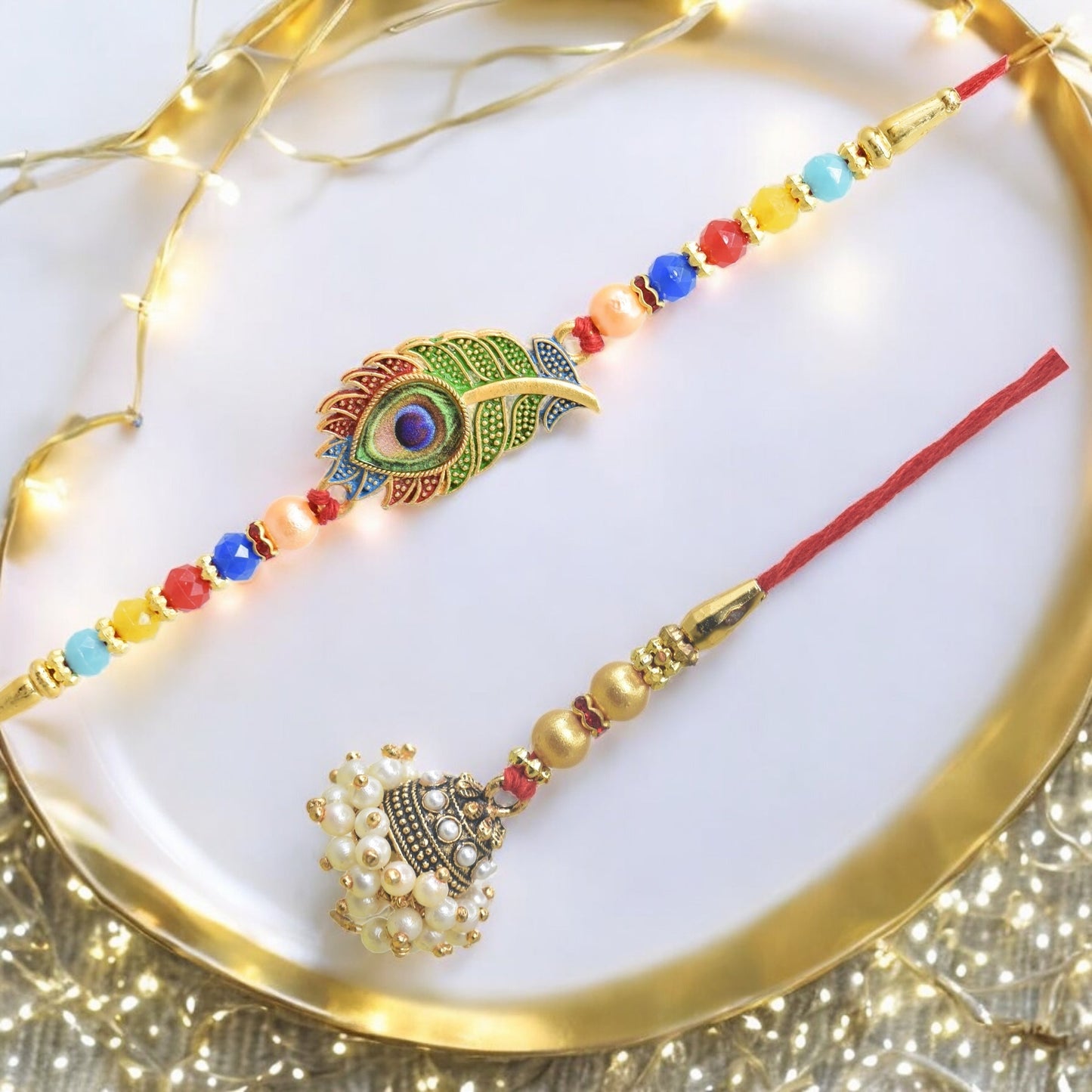 Traditional Peacock Design Bhaiya Bhabhi Rakhi Set ,Exquisite Set of 2 Rakhi for Brother on Raksha Bandhan