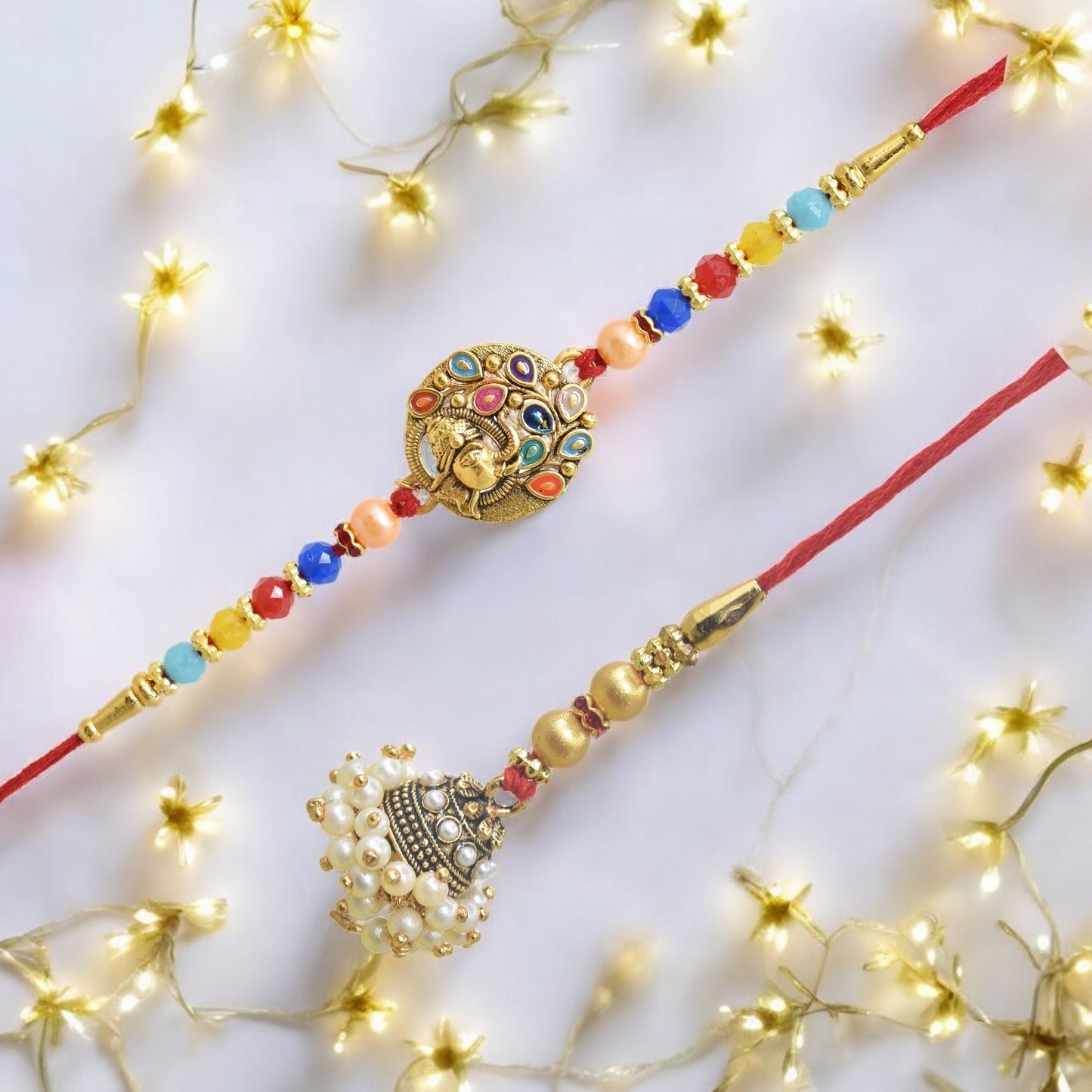 पारंपरिक गणेश डिज़ाइन भैया भाभी राखी सेट, रक्षाबंधन पर भाई के लिए 2 राखी का उत्तम सेट