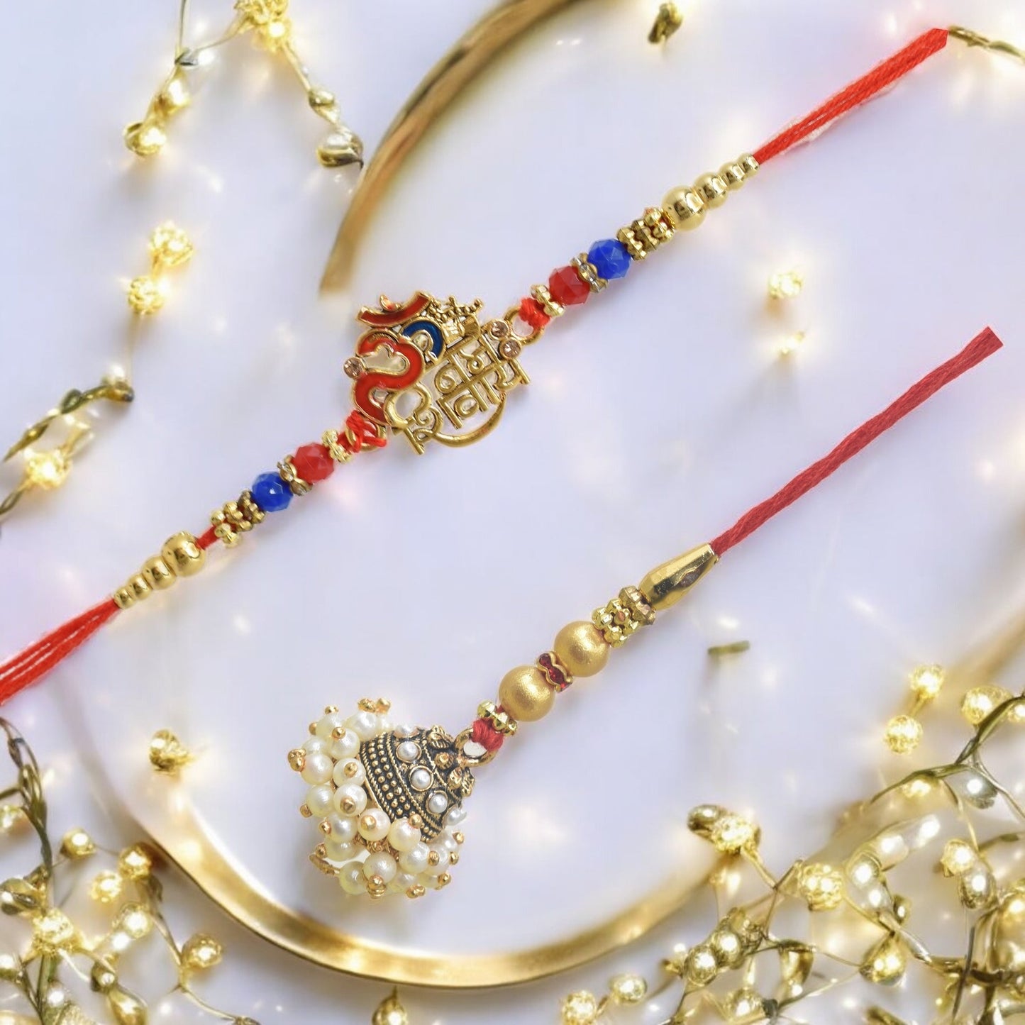 पारंपरिक शिव महादेव डिज़ाइन भैया भाभी राखी सेट, रक्षाबंधन पर भाई के लिए 2 राखी का उत्तम सेट