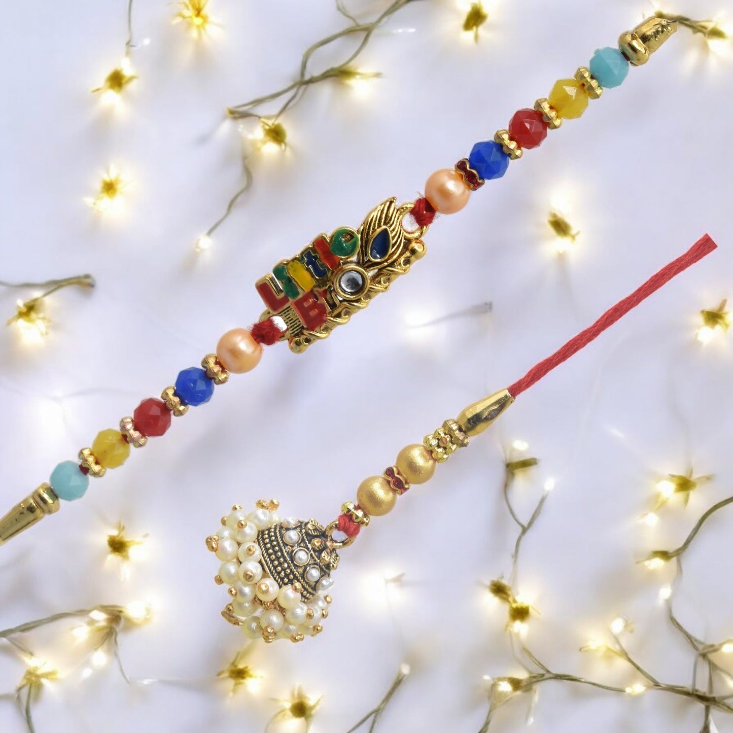 पारंपरिक छोटे भाई डिजाइन भैया भाभी राखी सेट, रक्षाबंधन पर भाई के लिए 2 राखी का उत्तम सेट