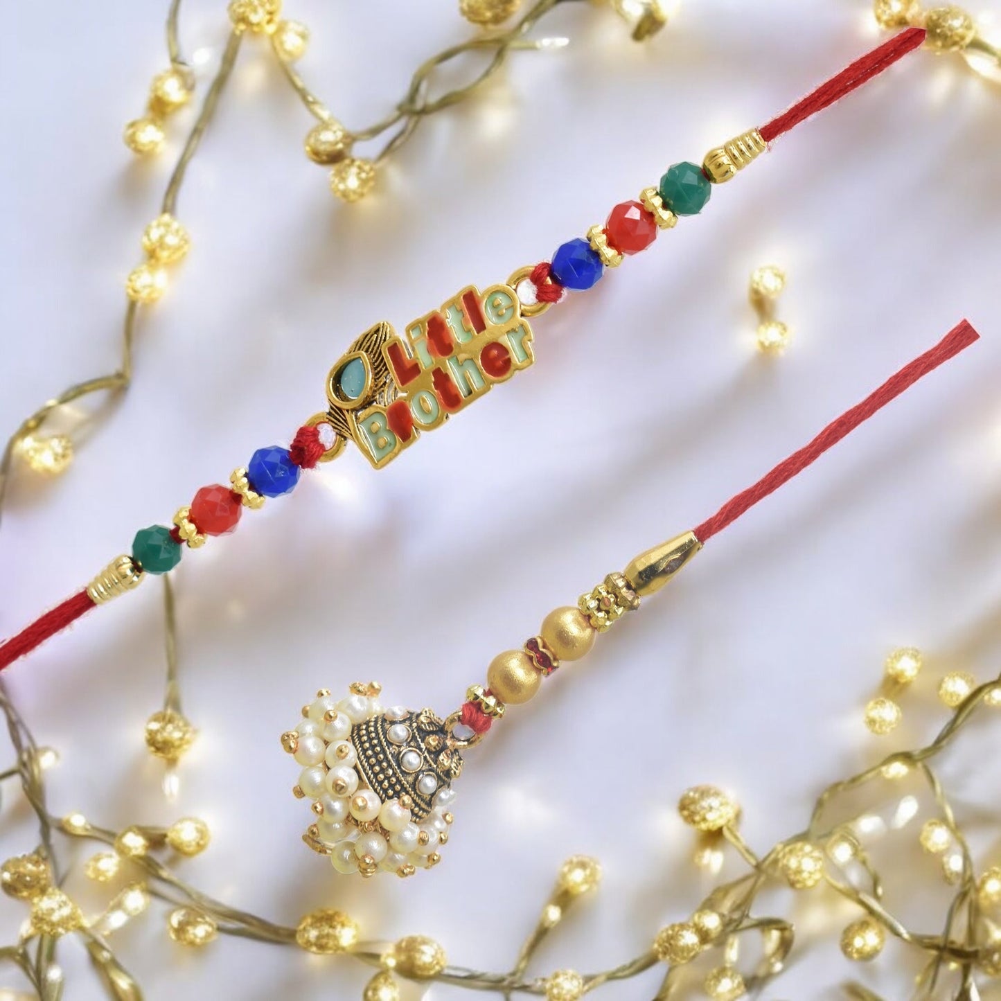 पारंपरिक छोटे भाई डिजाइन भैया भाभी राखी सेट, रक्षाबंधन पर भाई के लिए 2 राखी का उत्तम सेट