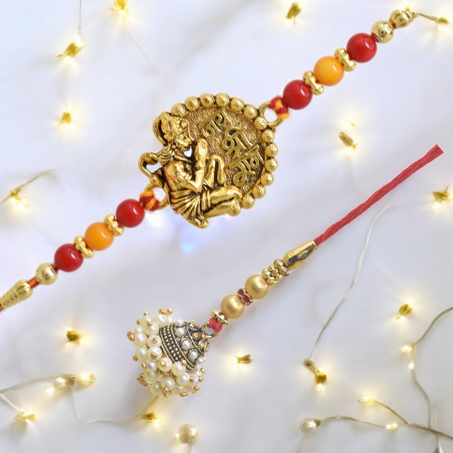 Traditional Jay Shree Ram Design Bhaiya Bhabhi Rakhi Set ,Exquisite Set of 2 Rakhi for Brother on Raksha Bandhan