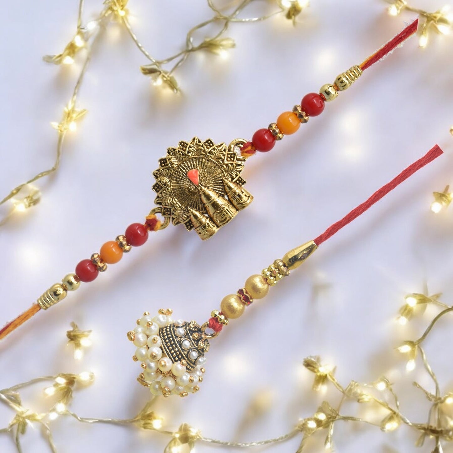 Traditional Jay Shree Ram Design Bhaiya Bhabhi Rakhi Set ,Exquisite Set of 2 Rakhi for Brother on Raksha Bandhan