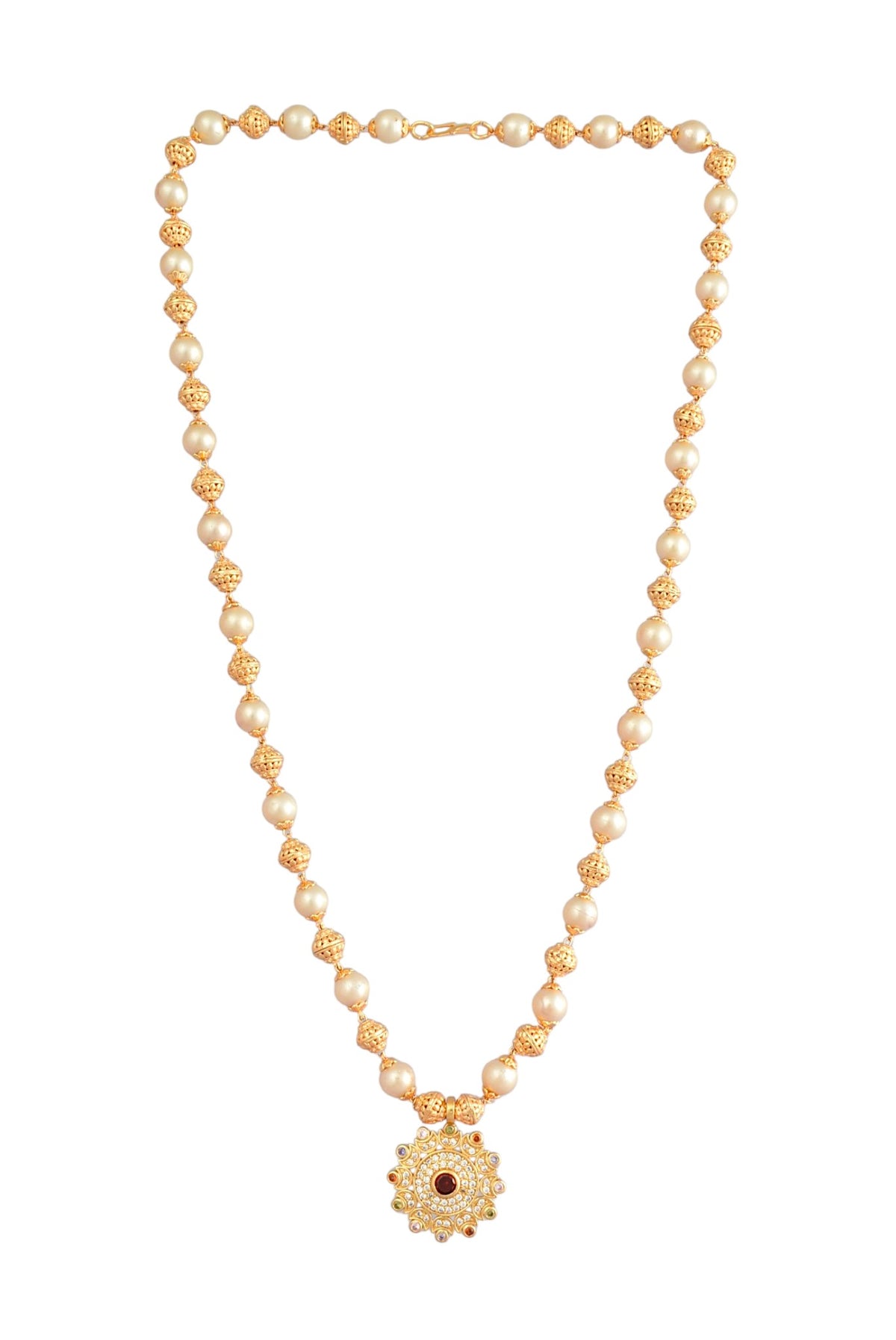 Traditional Pearl Beaded Pendant Mala Necklace for Women