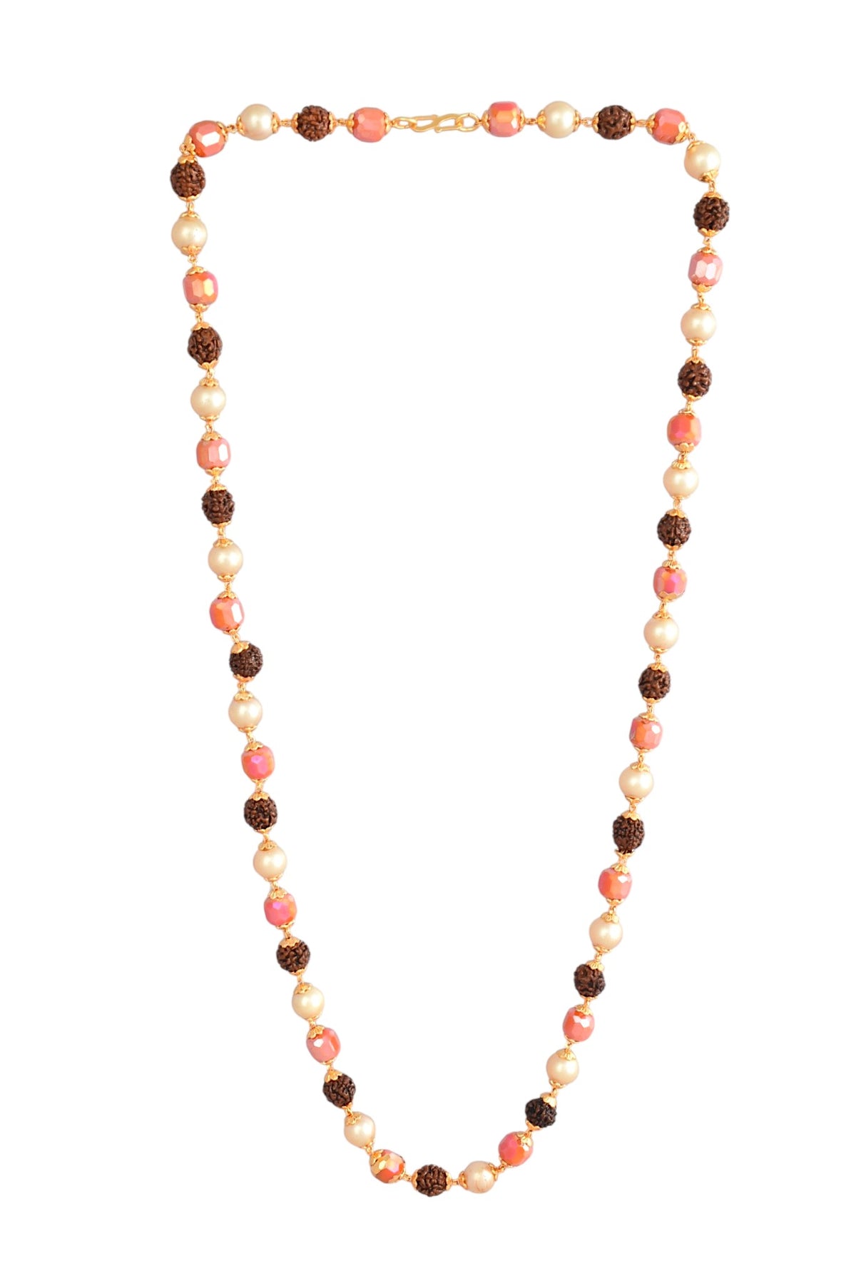 Gold-Plated 24 Inch Rudraksha & Pearl Beaded Mala for Women