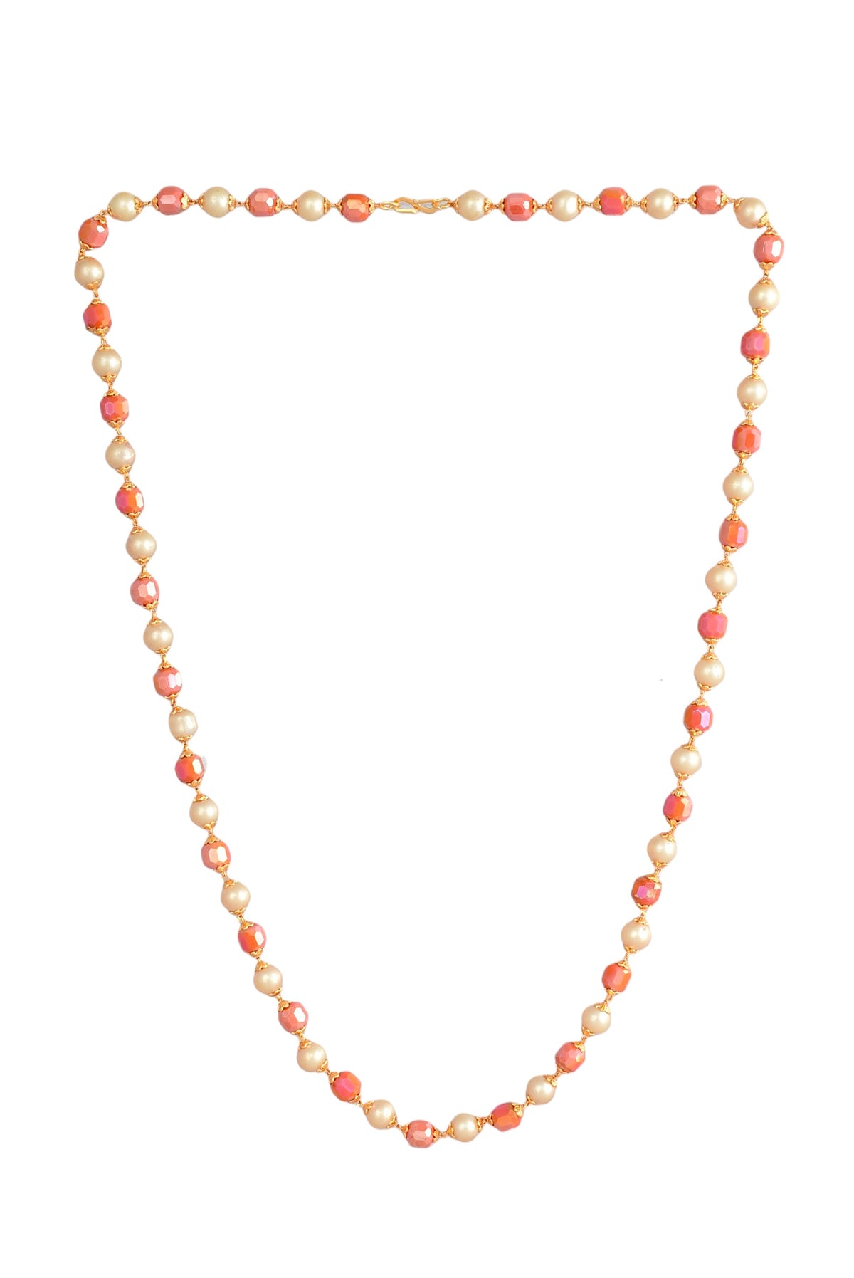 Gold-Plated 30 Inch Orange & Pearl Beaded Long Mala for Women