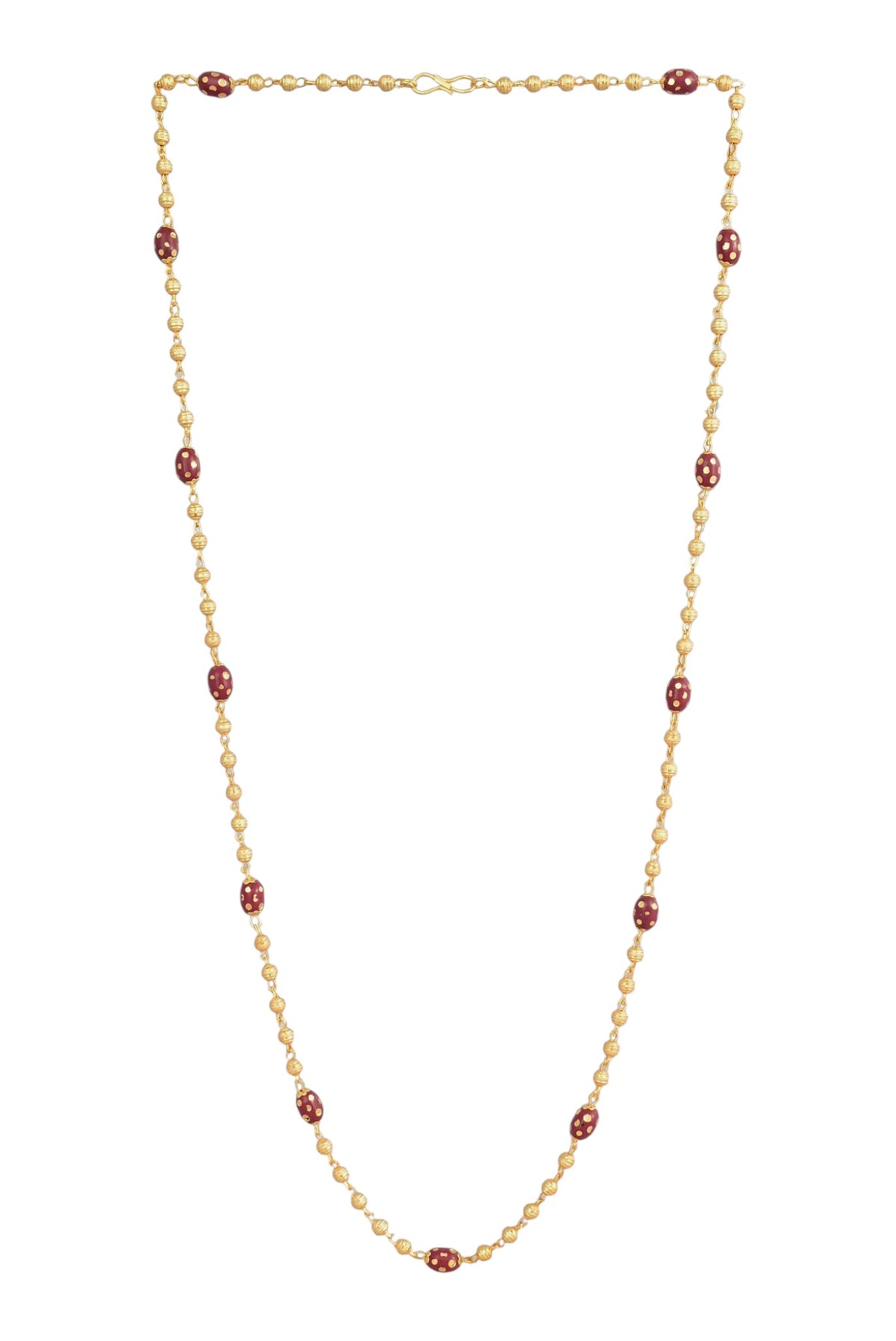 Gold-Plated Maroon Beaded Long Mala Necklace for Women