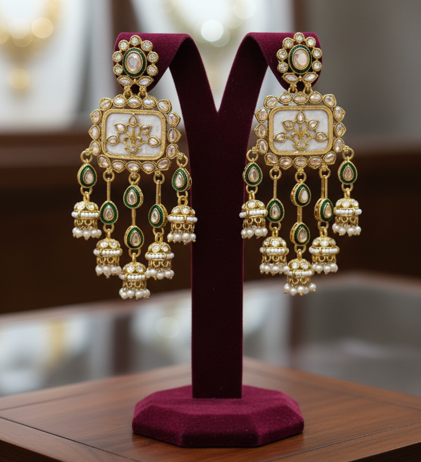kundan jhumka,meenakari earrings,kahmiri earring,chandbali,chandelier earrings, dome jhumkas,pearl cluster jhumka, long earrings,heavy earrings,big earrings,designer earrings,latest design,new design
