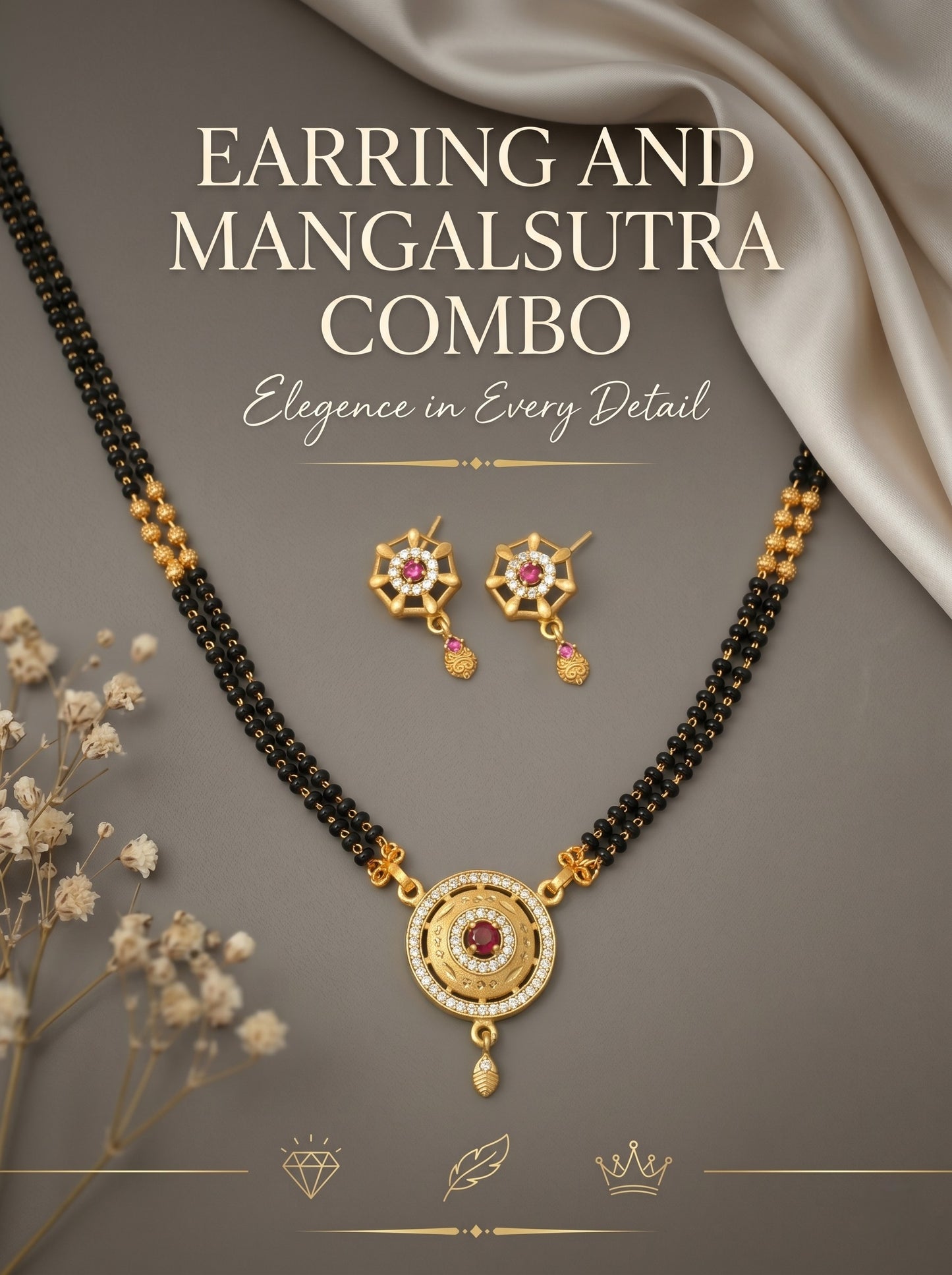 Gold-Toned Stone Studded Mangalsutra with Matching Earrings Combo Set