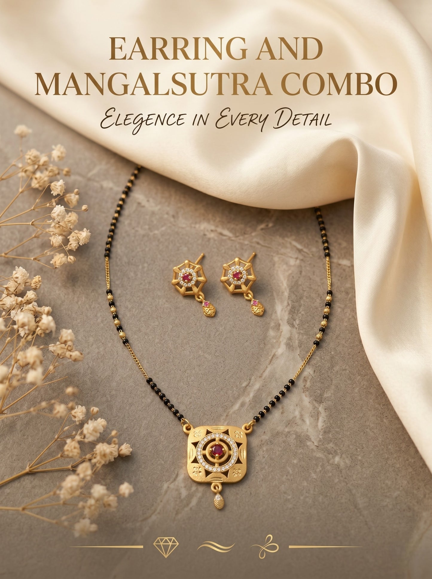 Gold-Toned Stone Studded Mangalsutra with Matching Earrings Combo Set