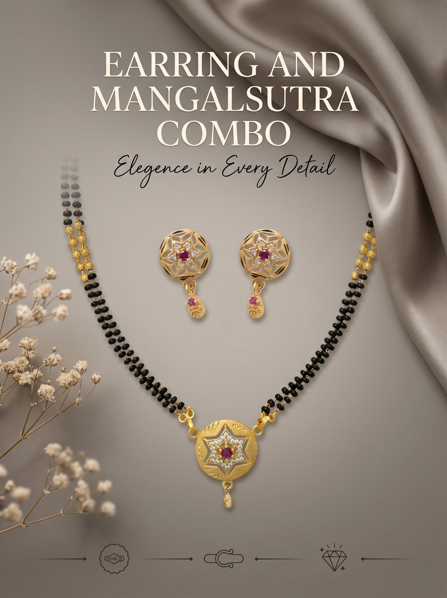 Gold-Toned Stone Studded Mangalsutra with Matching Earrings Combo Set