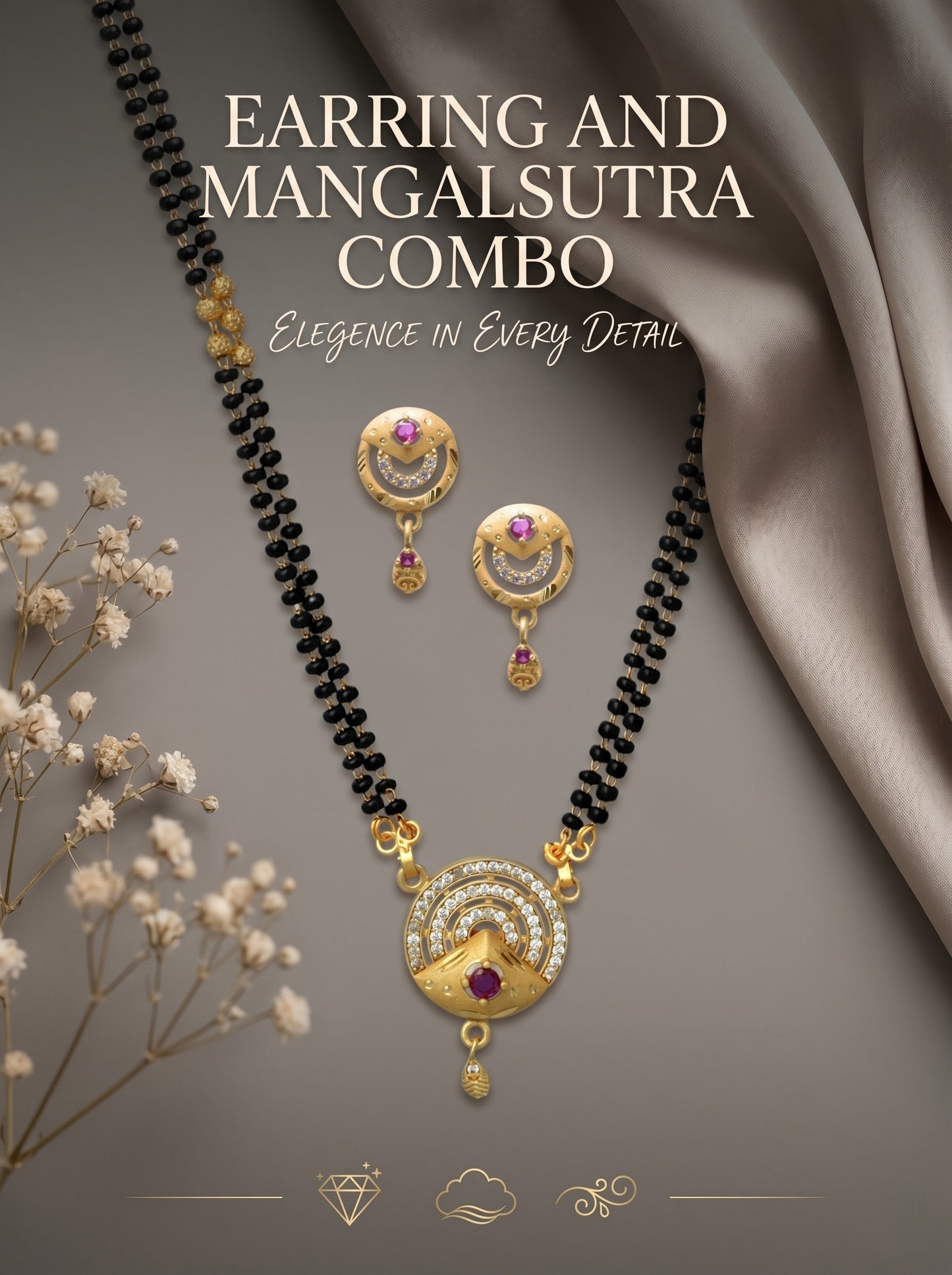 Gold-Toned Stone Studded Mangalsutra with Matching Earrings Combo Set
