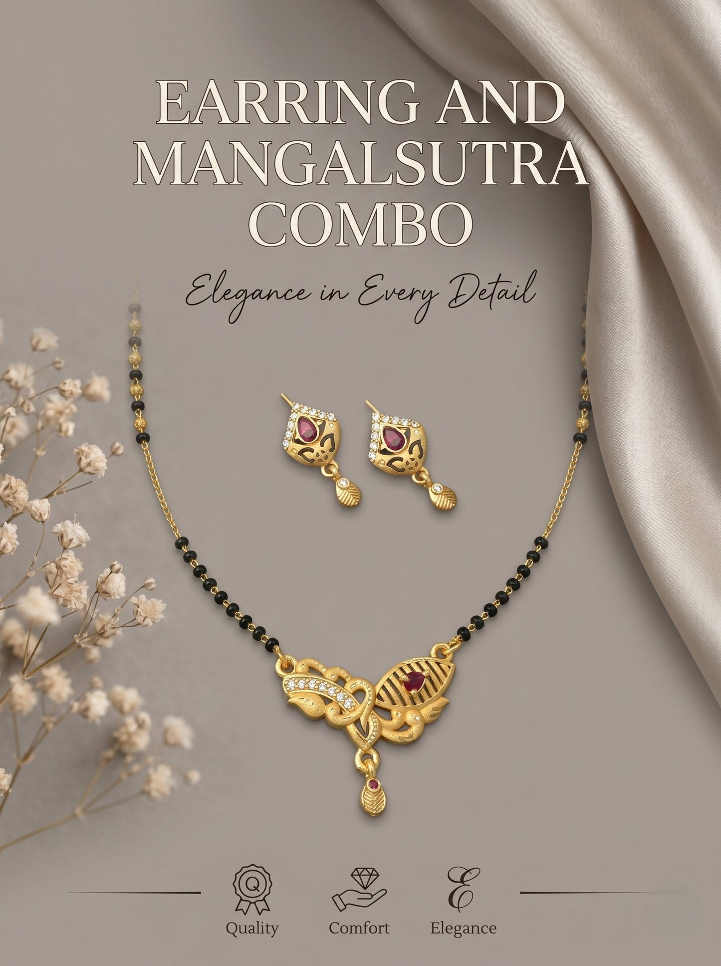 Gold-Toned Stone Studded Mangalsutra with Matching Earrings Combo Set