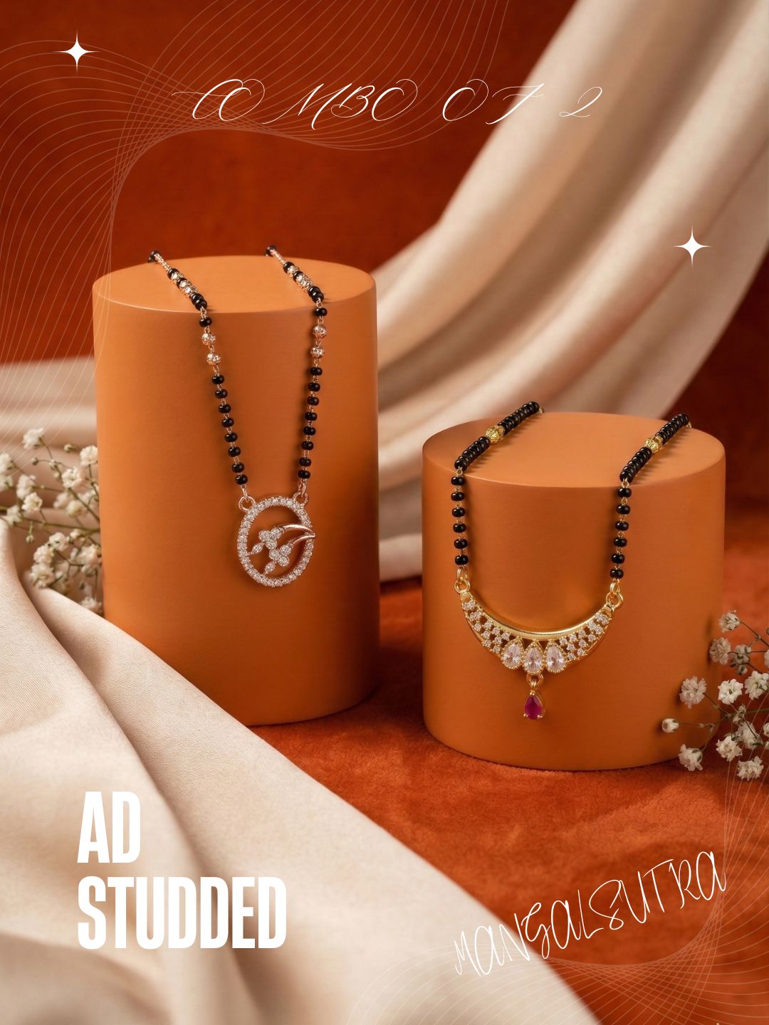 Meira Jewellery Traditional Black Bead Combo Mangalsutra Necklace for Women, Gold & Rose Gold Plated CZ Stone Stylish Mangalsutra Pendant Chain for Daily & Festive Ethnic Set of 2 Tanmaniya-96