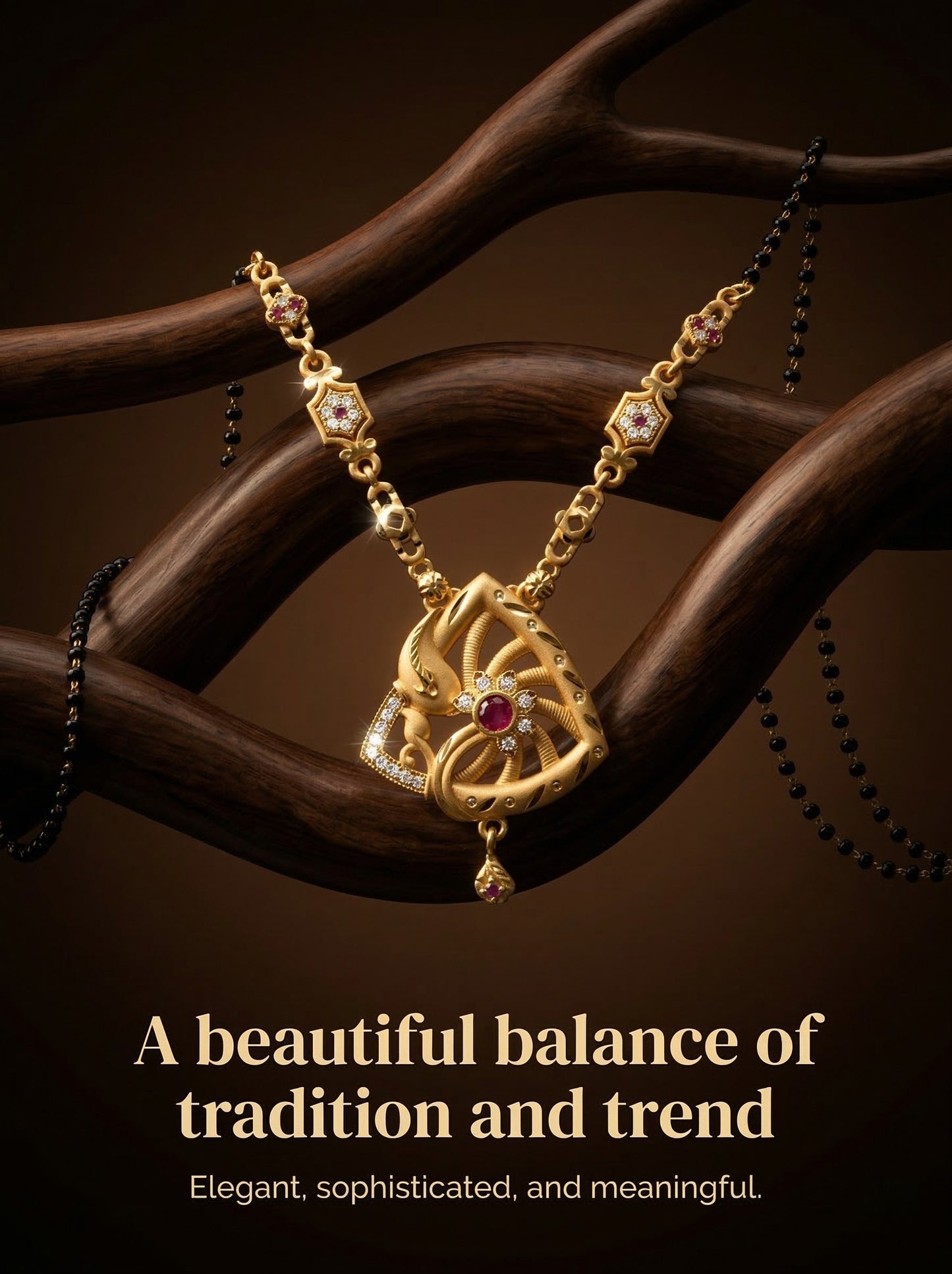 Meira Jewellery Traditional Mangalsutra for Women, Black Beads Chain with Pendant, Gold Plated Mangalsutra Necklace, Ethnic, Stylish Anniversary, Wedding, Festive Mangalsutra Jewellery for Women-06