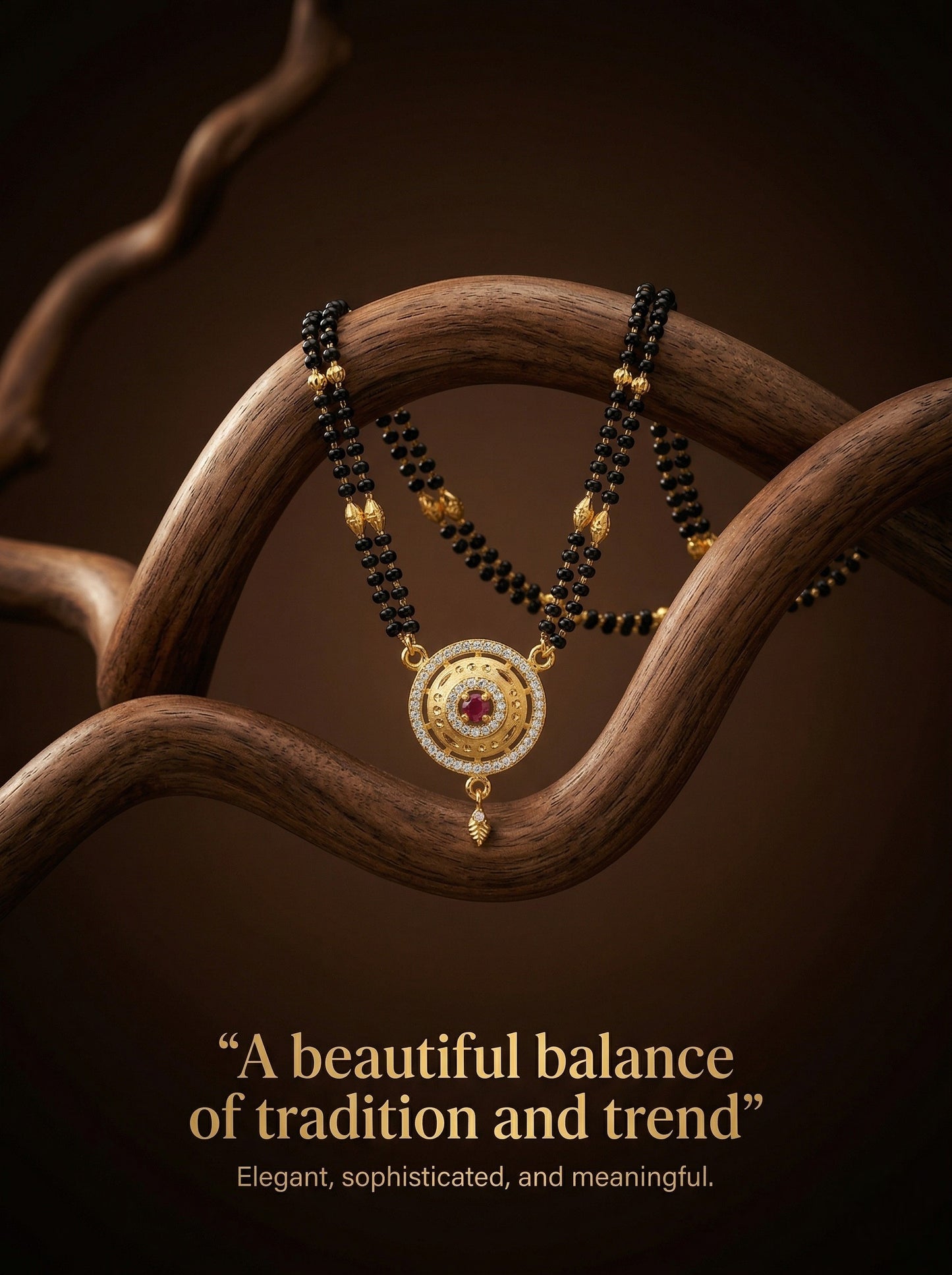 Meira Jewellery Traditional Mangalsutra for Women, Black Beads Chain with Pendant, Gold Plated Mangalsutra Necklace, Ethnic, Stylish Anniversary, Wedding, Festive Mangalsutra Jewellery for Women-09