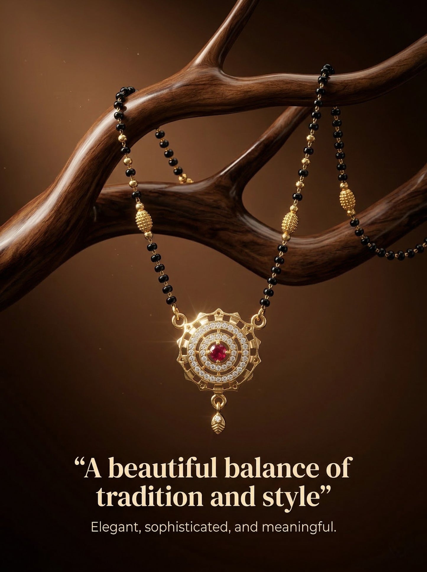 Meira Jewellery Traditional Mangalsutra for Women, Black Beads Chain with Pendant, Gold Plated Mangalsutra Necklace, Ethnic, Stylish Anniversary, Wedding, Festive Mangalsutra Jewellery for Women-12