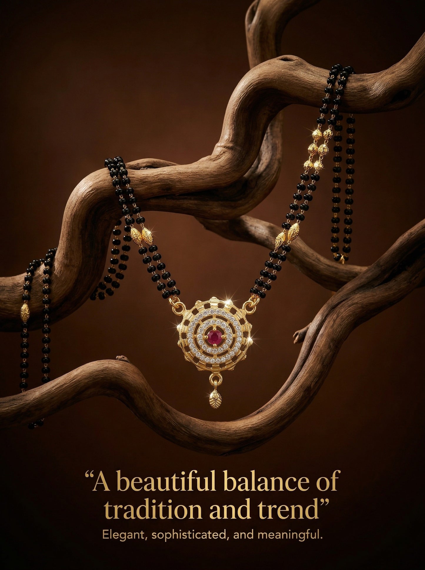 Meira Jewellery Traditional Mangalsutra for Women, Black Beads Chain with Pendant, Gold Plated Mangalsutra Necklace, Ethnic, Stylish Anniversary, Wedding, Festive Mangalsutra Jewellery for Women-13