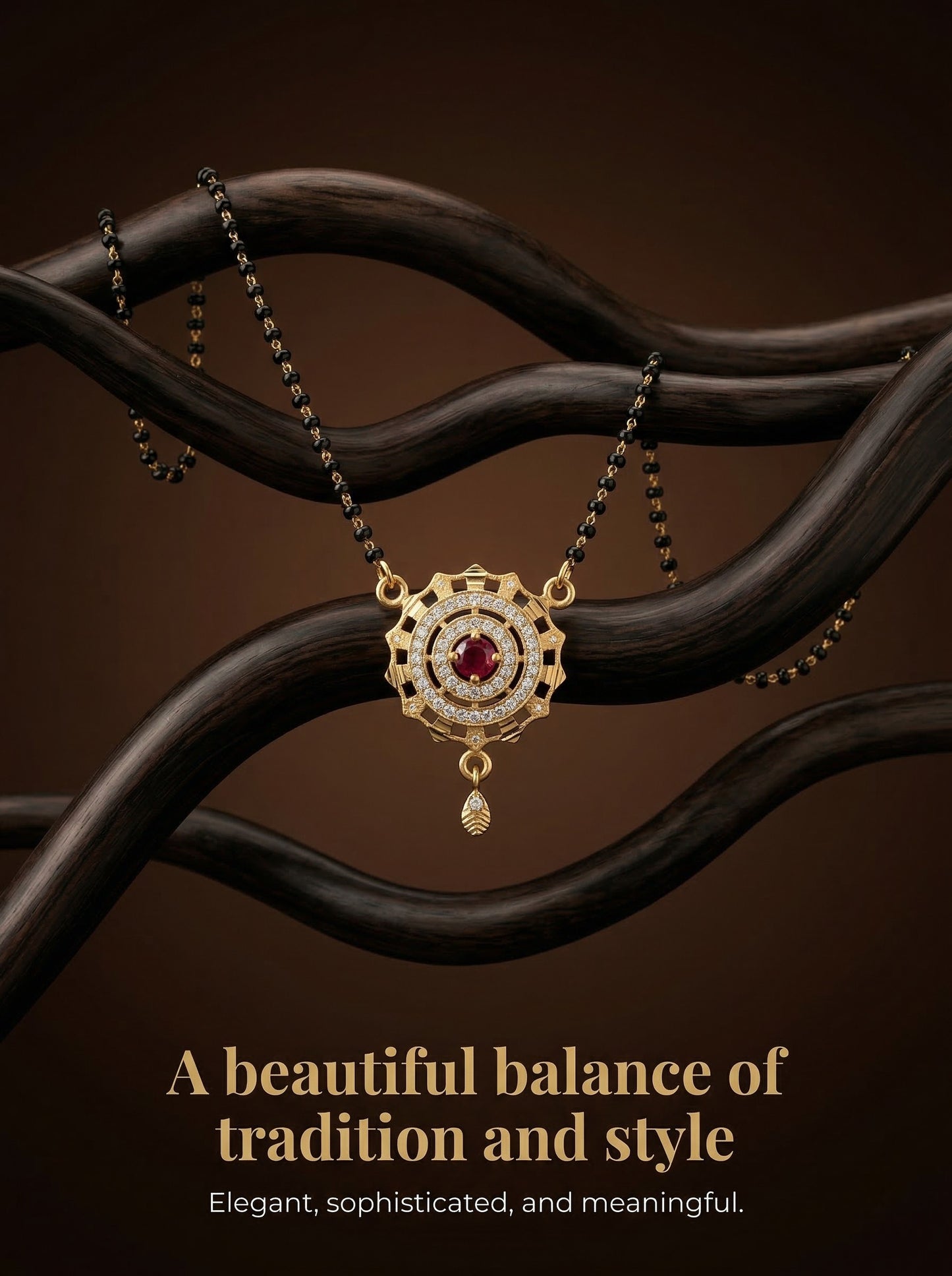 Meira Jewellery Traditional Mangalsutra for Women, Black Beads Chain with Pendant, Gold Plated Mangalsutra Necklace, Ethnic, Stylish Anniversary, Wedding, Festive Mangalsutra Jewellery for Women-14