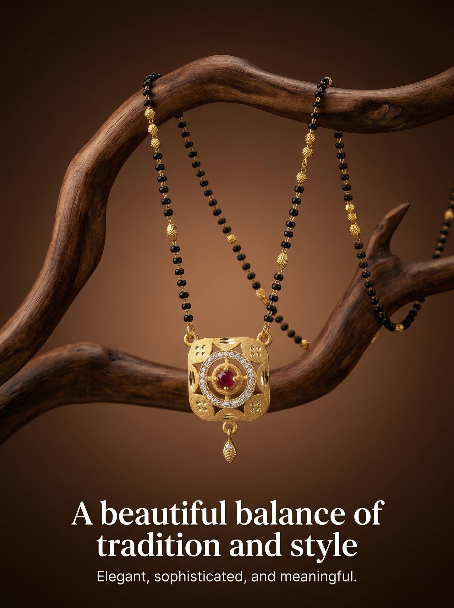 Meira Jewellery Traditional Mangalsutra for Women, Black Beads Chain with Pendant, Gold Plated Mangalsutra Necklace, Ethnic, Stylish Anniversary, Wedding, Festive Mangalsutra Jewellery for Women-15