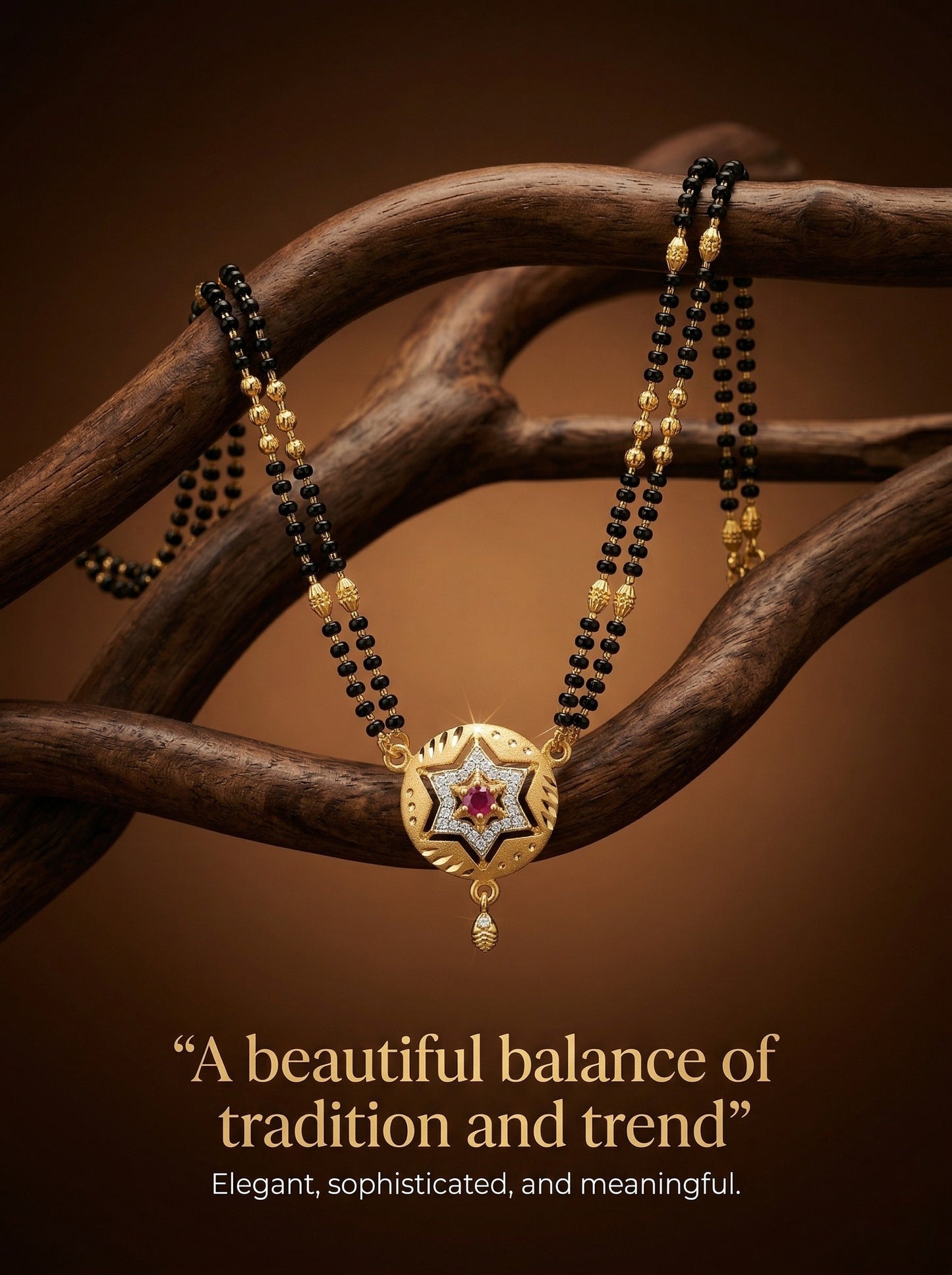 Meira Jewellery Traditional Mangalsutra for Women, Black Beads Chain with Pendant, Gold Plated Mangalsutra Necklace, Ethnic, Stylish Anniversary, Wedding, Festive Mangalsutra Jewellery for Women-21