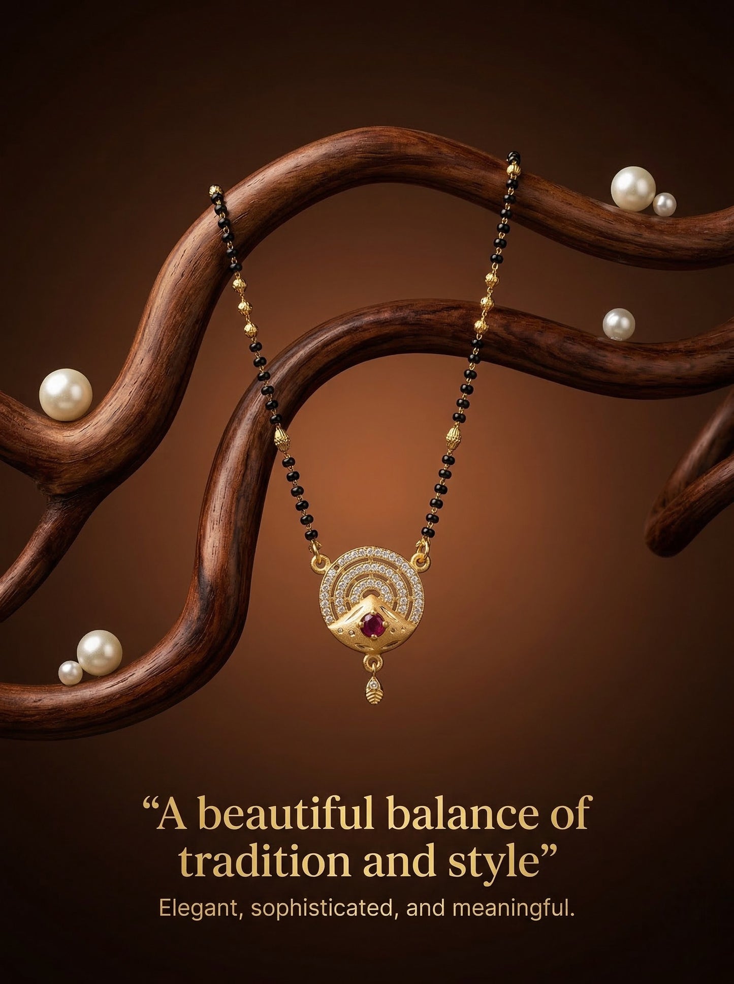 Meira Jewellery Traditional Mangalsutra for Women, Black Beads Chain with Pendant, Gold Plated Mangalsutra Necklace, Ethnic, Stylish Anniversary, Wedding, Festive Mangalsutra Jewellery for Women-23