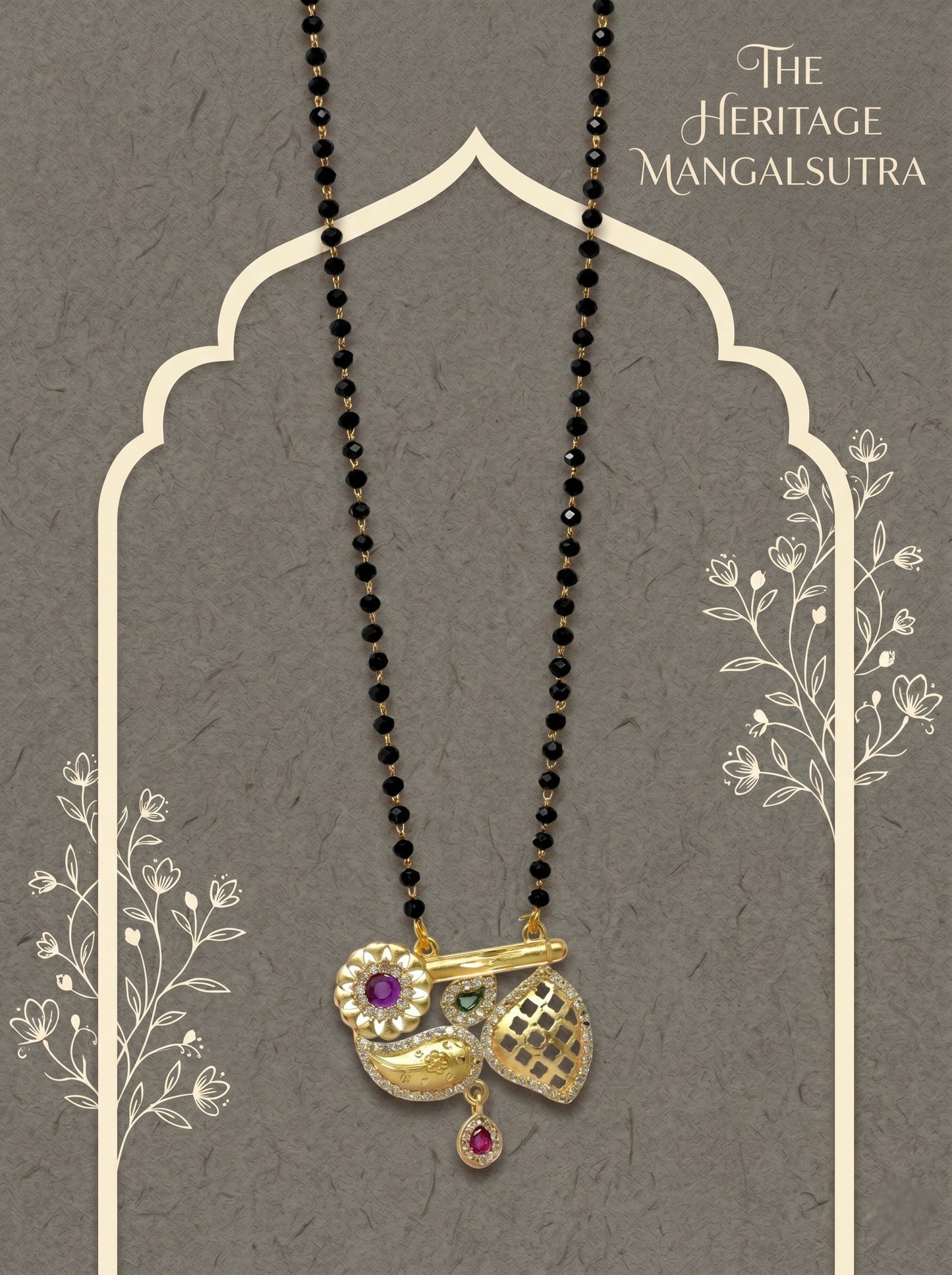 Gold-Toned Stone Studded Mangalsutra with Matching Earrings Combo Set