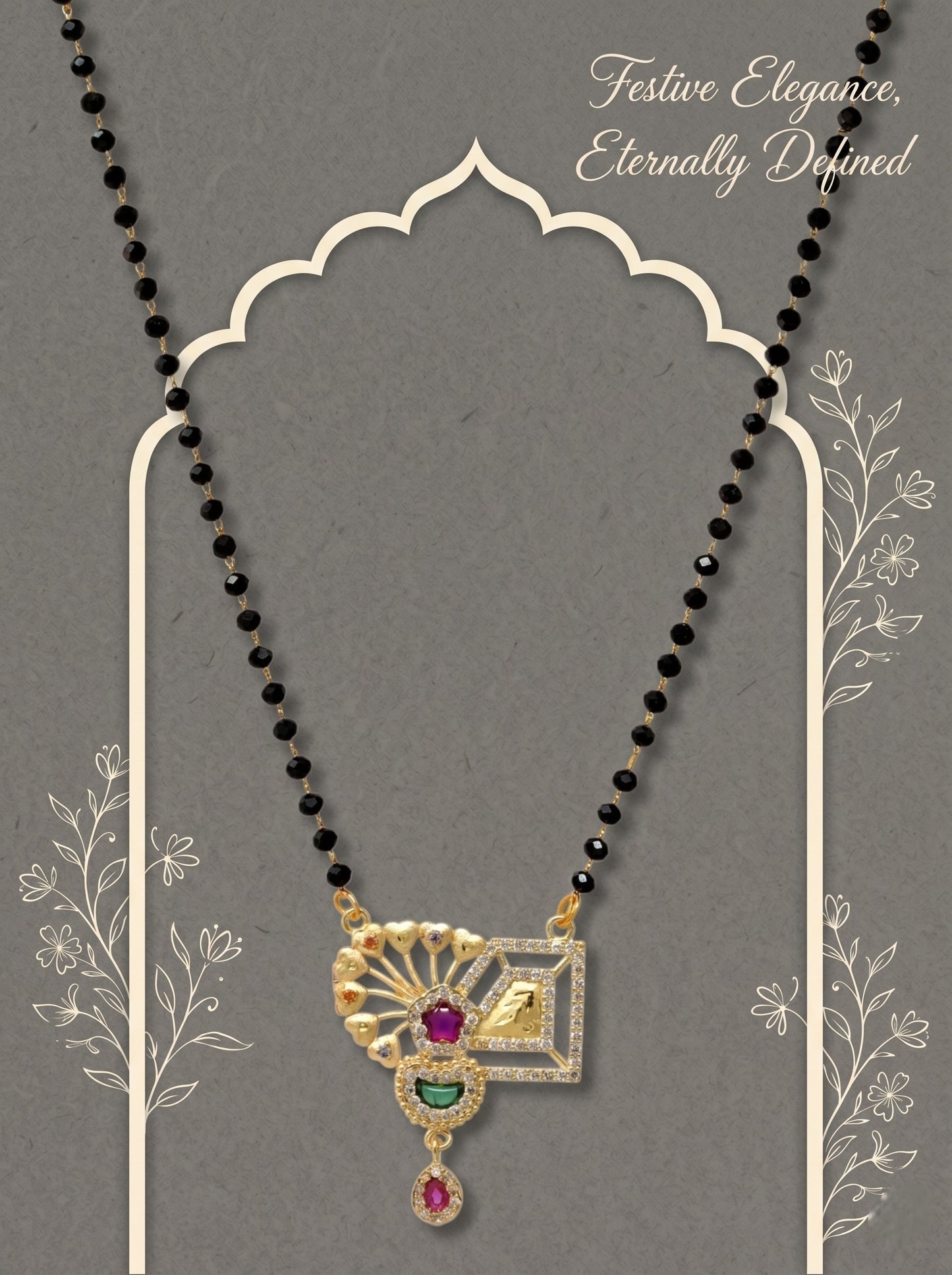 Gold-Toned Stone Studded Mangalsutra with Matching Earrings Combo Set