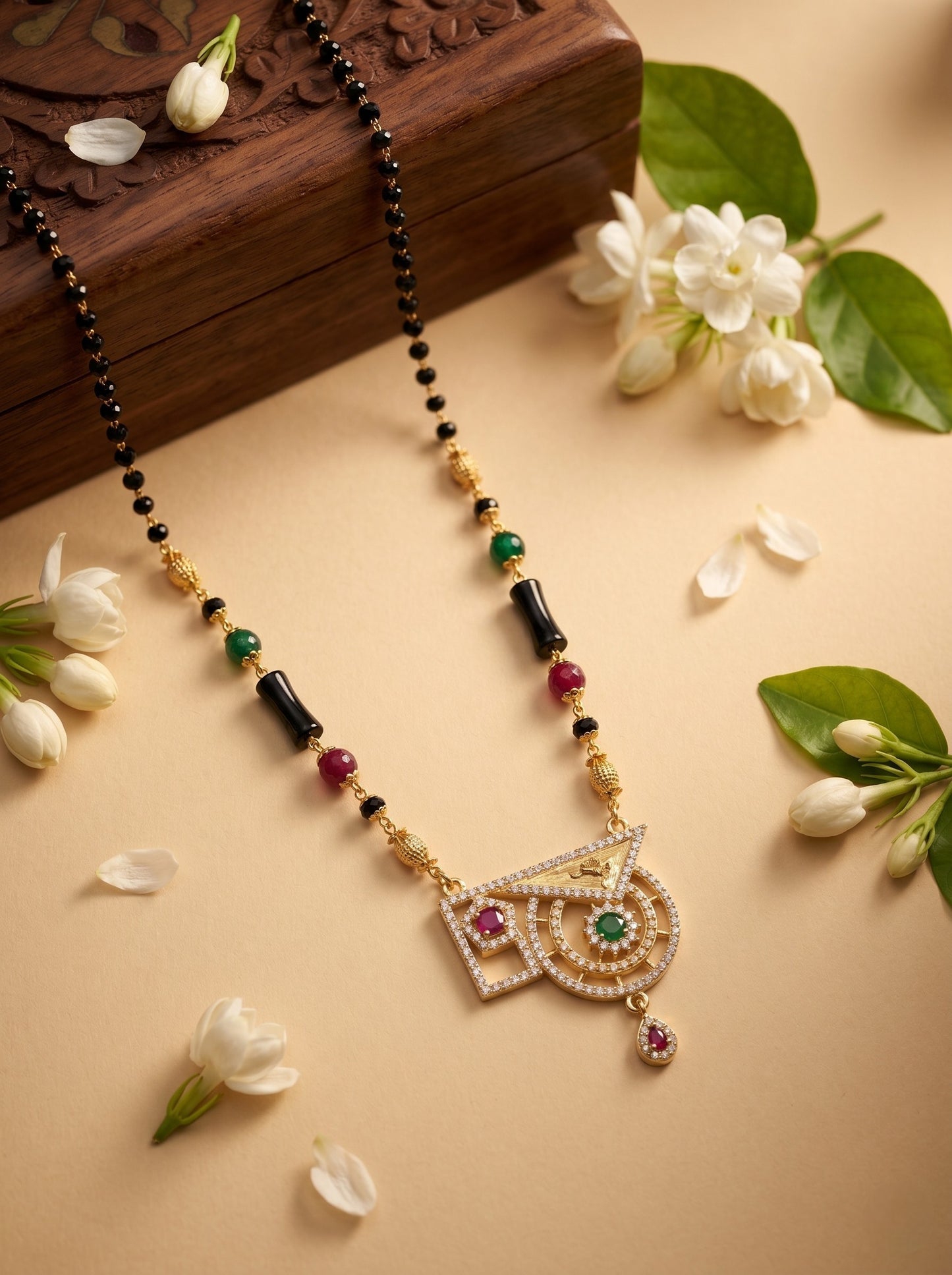 Traditional Gold-Toned Black Bead Mangalsutra Necklace for Women