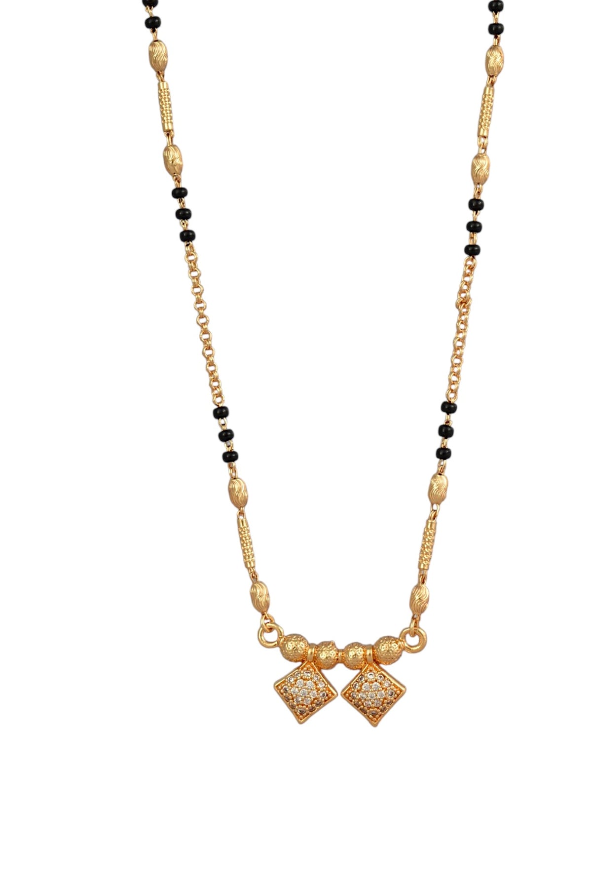 Stylish Black Beaded Gold Plated AD Mangalsutra for Women