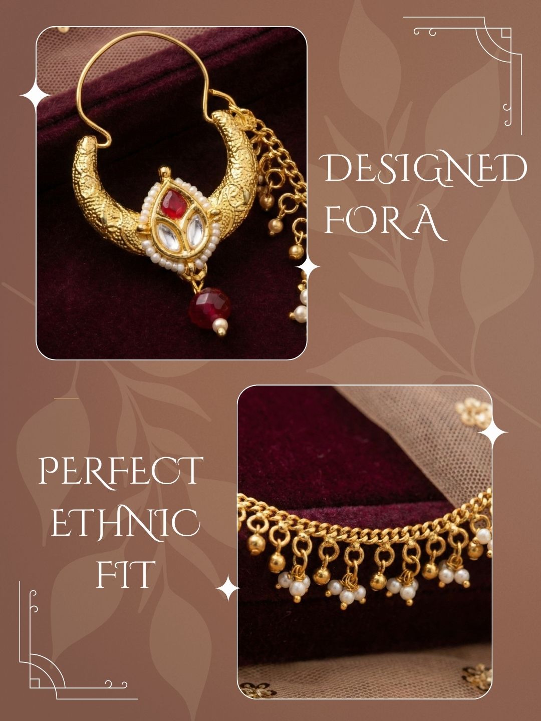 Meira Jewellery Traditional Bridal Nath with Chain for Women, Nose Ring with Red Stone, Kundan & Bead Drop, Ethnic Maharashtrian Style Nose Accessory for Wedding, Festive, Party & Cultural Jewellery