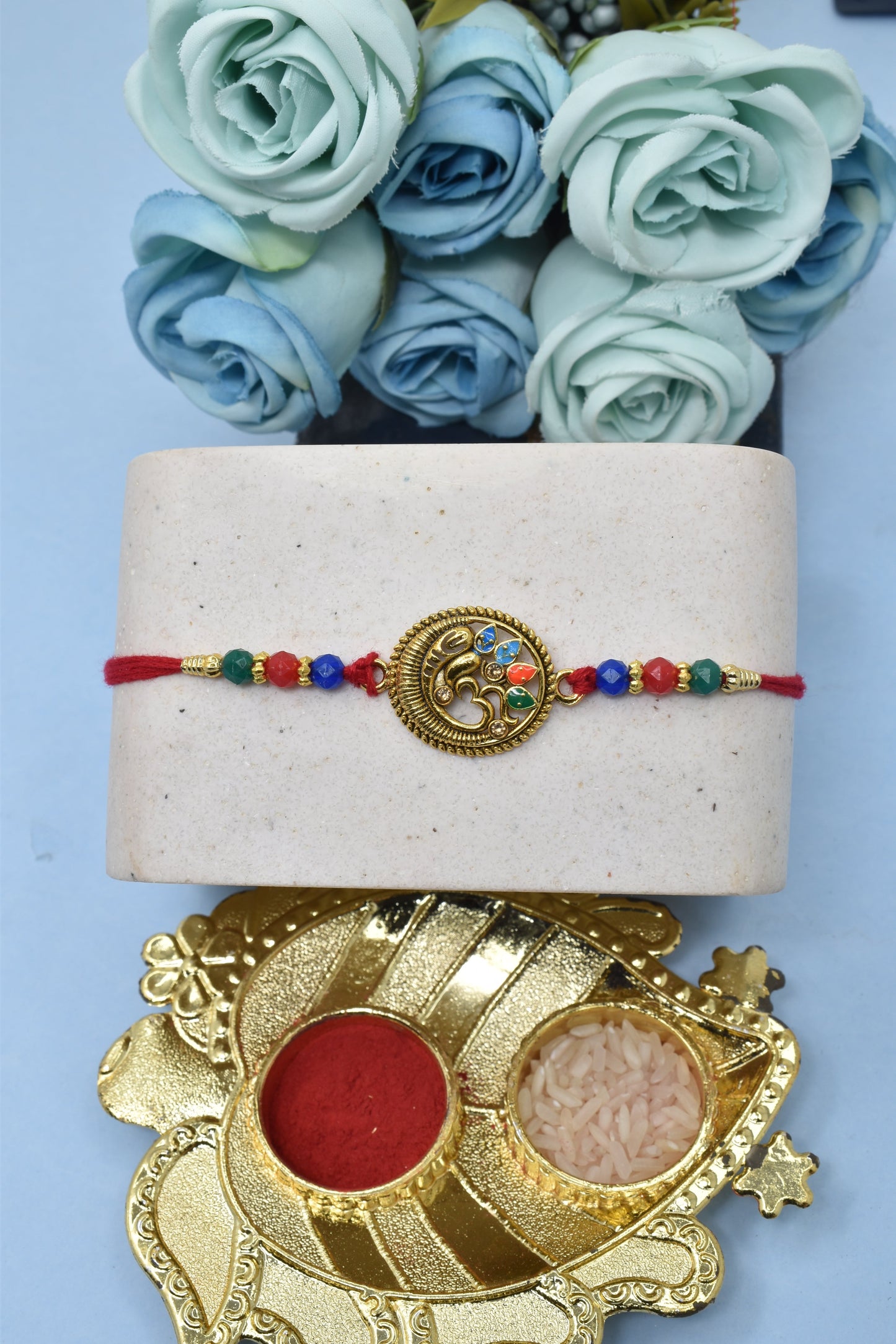 Spiritual OM with Ganesh Divine Multicolored Rakhis Set of 2 Rakhi Made from Cotton Threds with Pack of Roli Chawal n Rakshabandhan Greetings Card |rakhi for brother|Bhaiya Rakhi | Kids rakhi |Rakhi for kids|Rakhi for Bhaiya