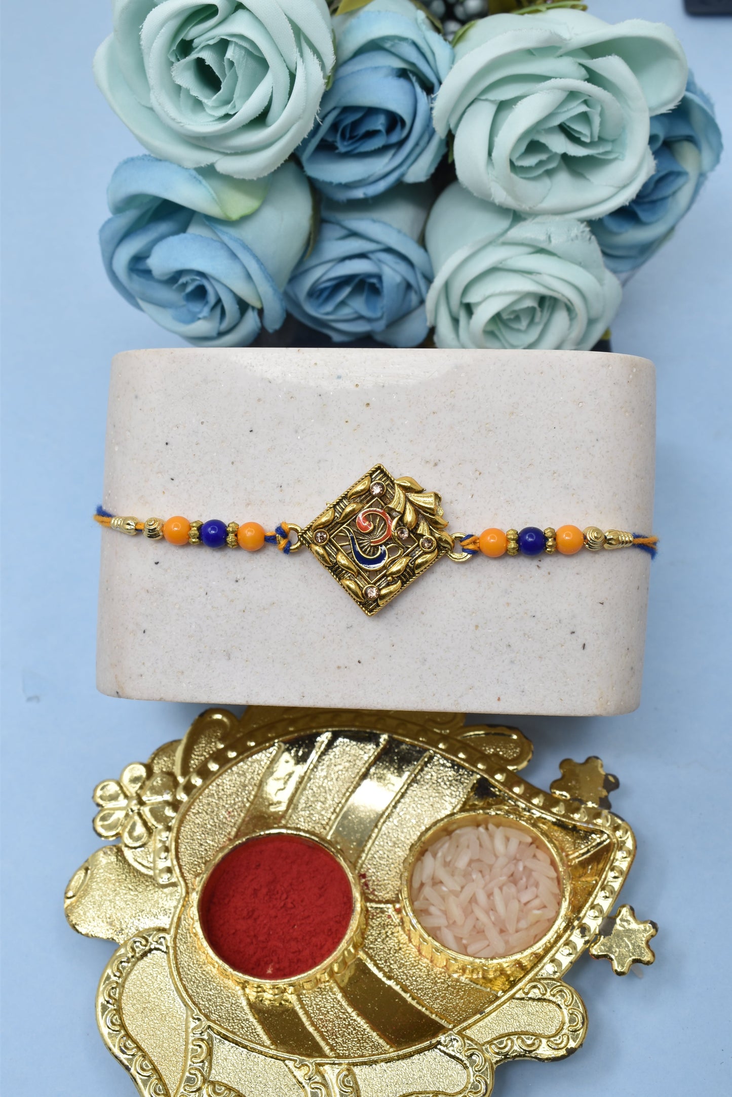 Spiritual OM Square shapes Divine Multicolored Rakhis Set of 3 Rakhi with Pack of Roli Chawal n Card |rakhi for brother|Bhaiya Rakhi | Kids rakhi |Rakhi for kids|Rakhi for Bhaiya