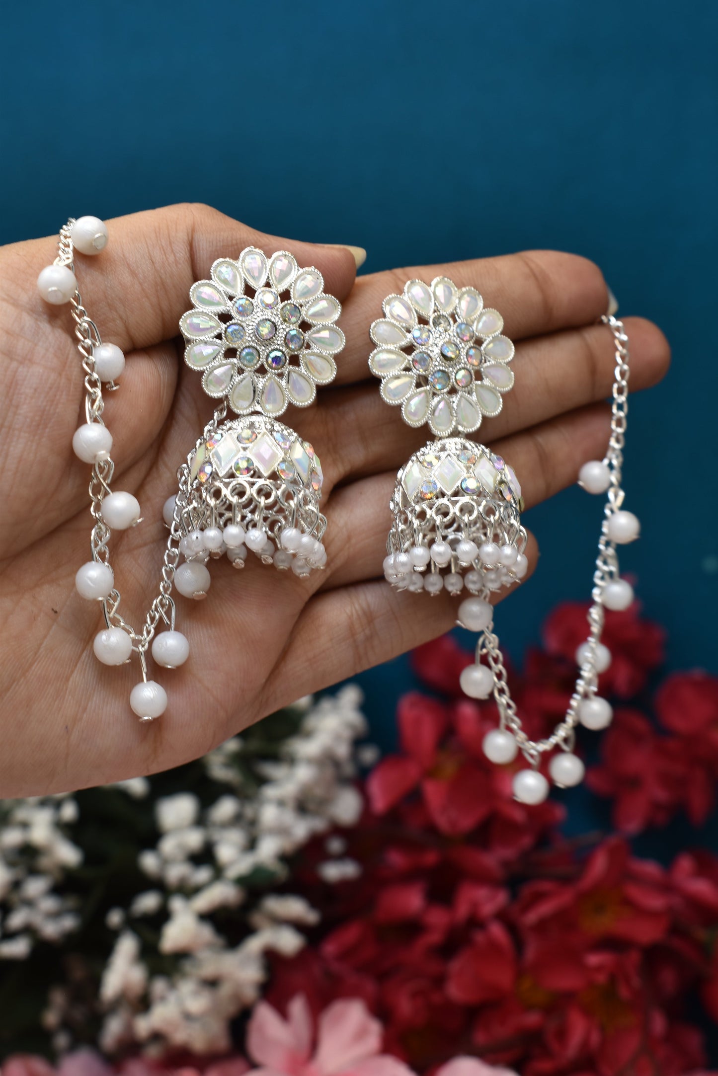 silver jewellery,bahubali earrings,earring with hairchan