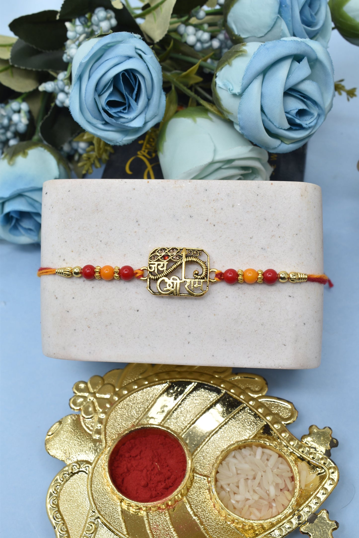 Spiritual Jai Shree Ram With bow Rakhis Divine Goldplated Multicolored Rakhis Set of 2 Rakhi Made from Cotton Threds with Pack of Roli Chawal n Rakshabandhan Greetings Card |rakhi for brother|Bhaiya Rakhi | Kids rakhi |Rakhi for kids|Rakhi for Bhaiya