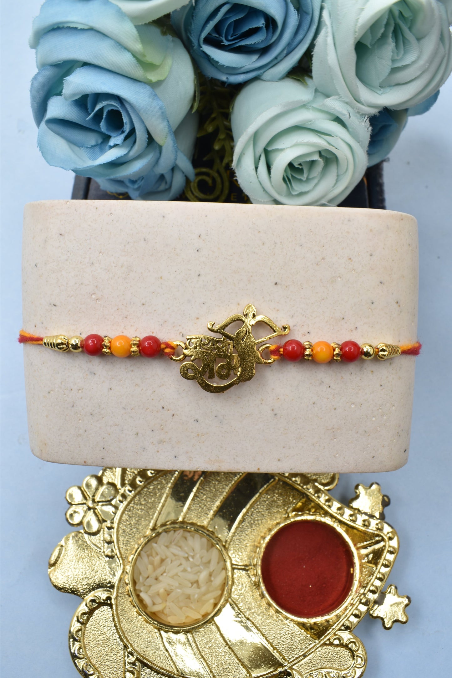 Spiritual Jai Shree Ram Letter With bow Rakhis Divine Goldplated Multicolored Rakhis 1 Rakhi Made from Cotton Threds with Pack of Roli Chawal n Rakshabandhan Greetings Card |rakhi for brother|Bhaiya Rakhi | Kids rakhi |Rakhi for kids|Rakhi for Bhaiya