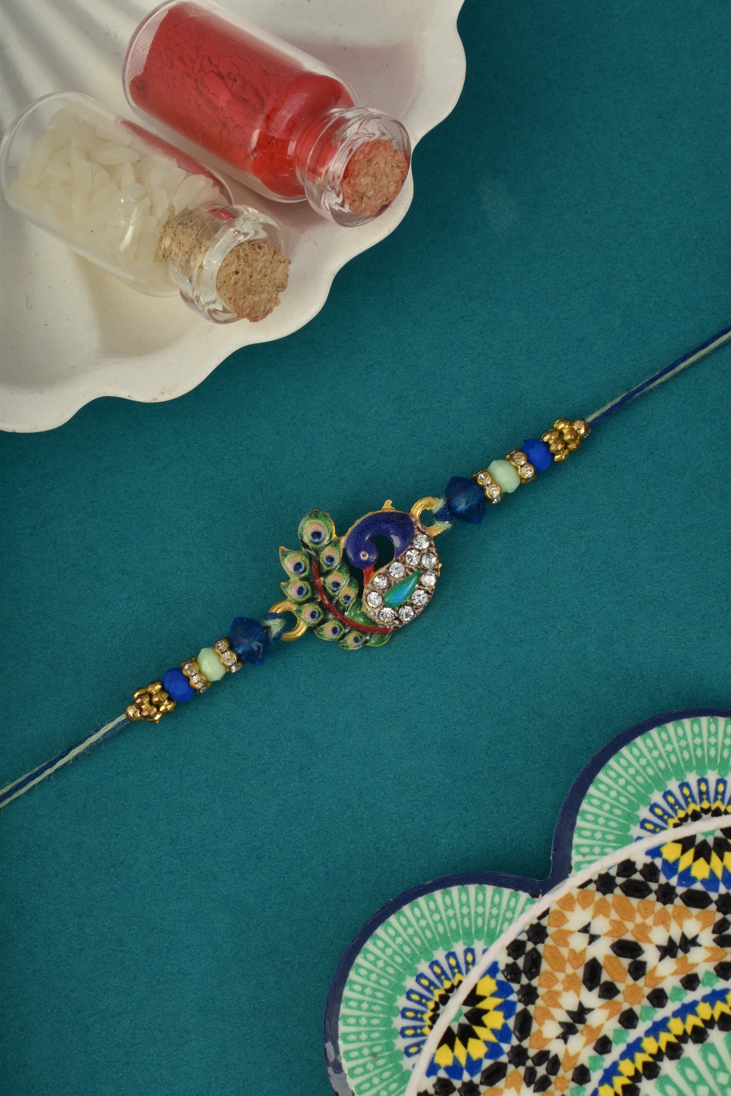 Majestic Kundan Peacock Rakhi for Brothers