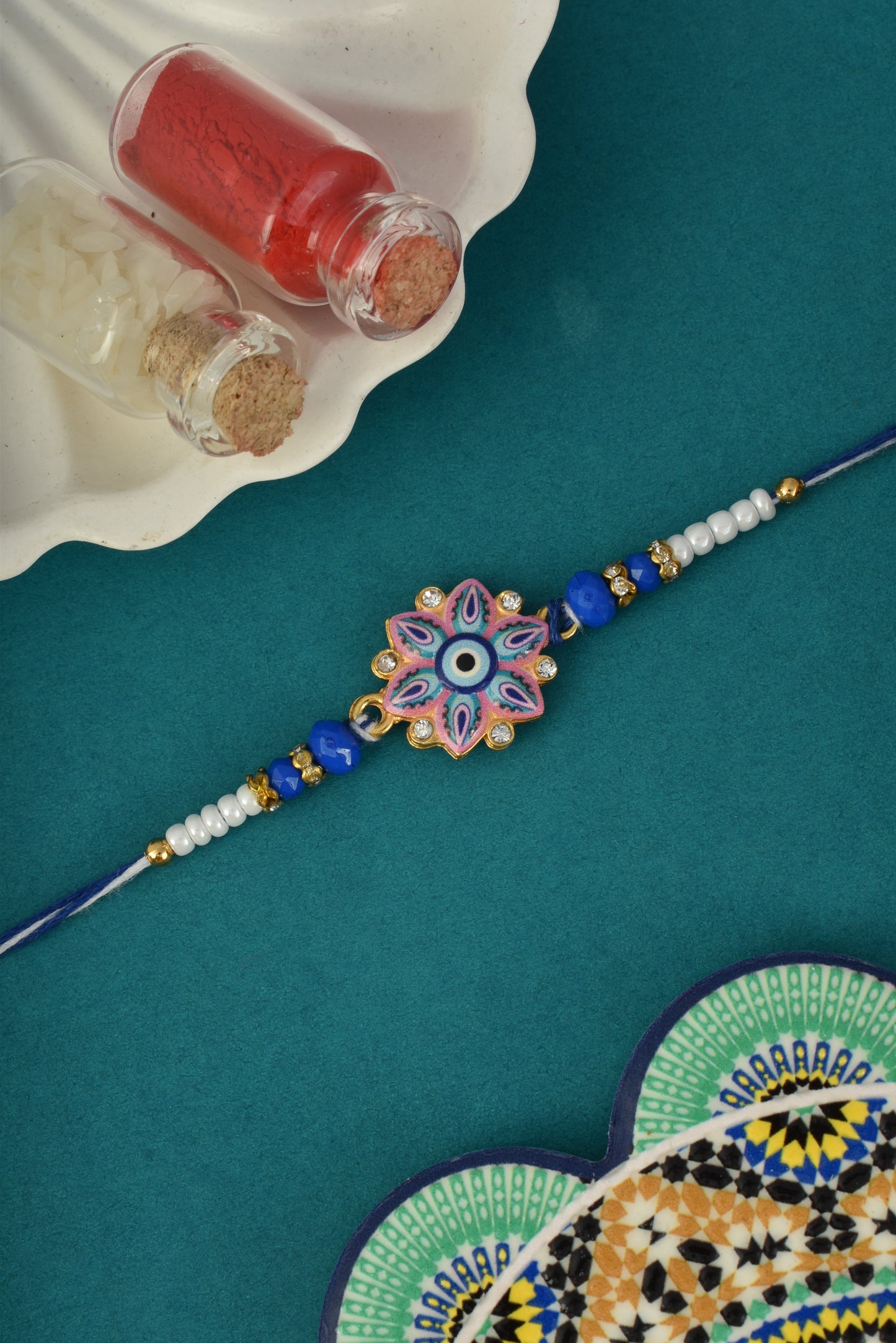 Evil Eye Design Pink Blue Rakhi for Brother
