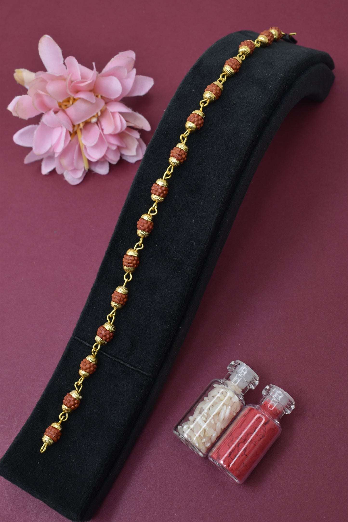 Traditional AD Studded Goldplated Rudraksh Bracelet Rakhi