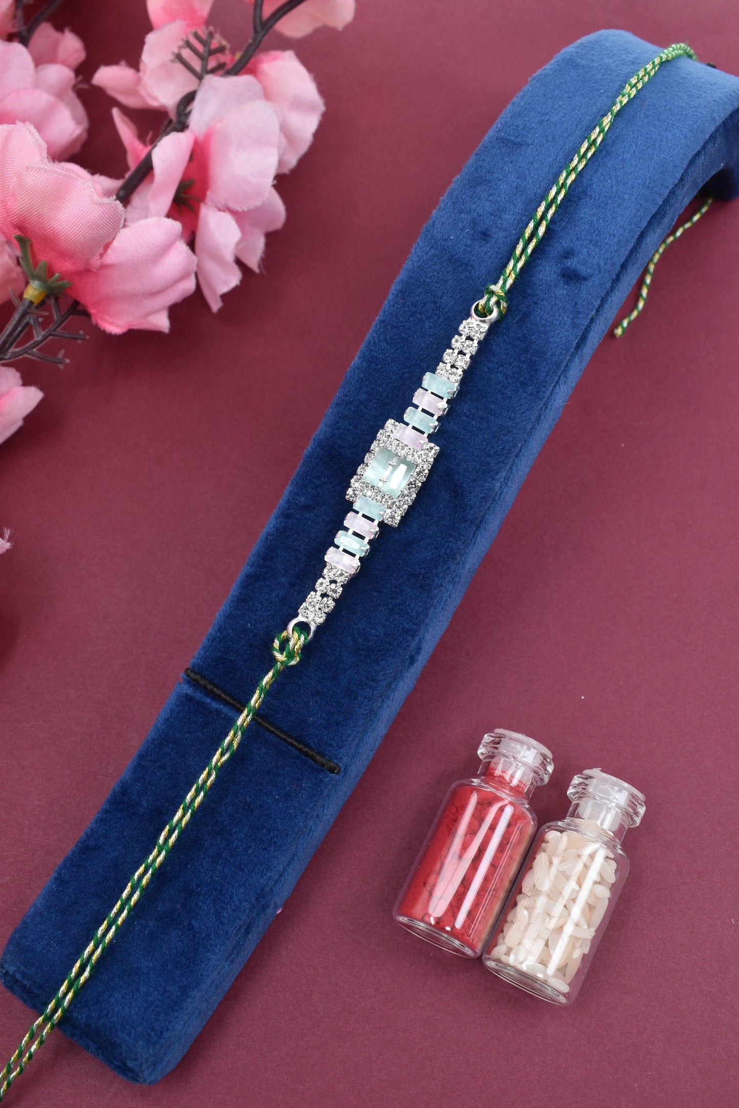 Silver Plated AD Stone studed Premium Bracelet Rakhi