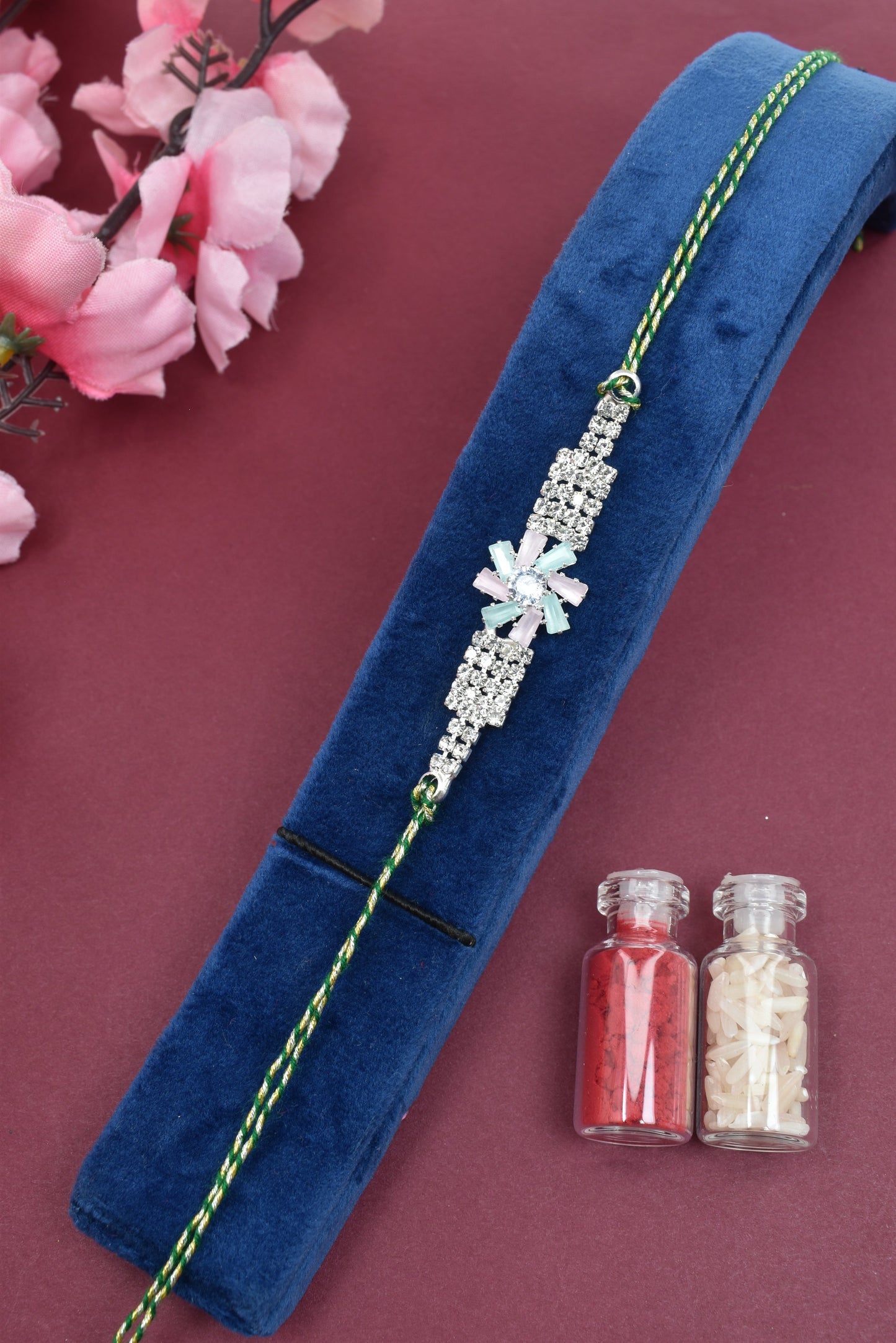 Silver Plated AD Stone studed Premium Bracelet Rakhi