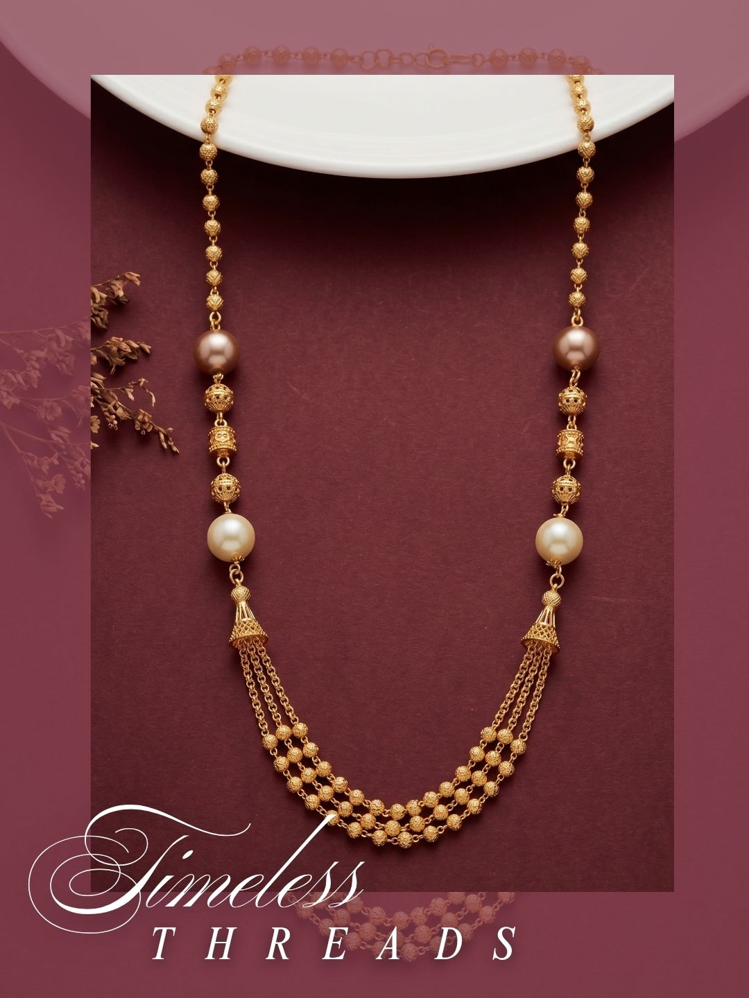 Meira Jewellery Traditional Gold Plated Dokiya Mala Necklace for Women Featuring Gold Beads and Elegant Green and Purple Pearl Accents, Perfect for Ethnic Festive and Wedding Jewellery