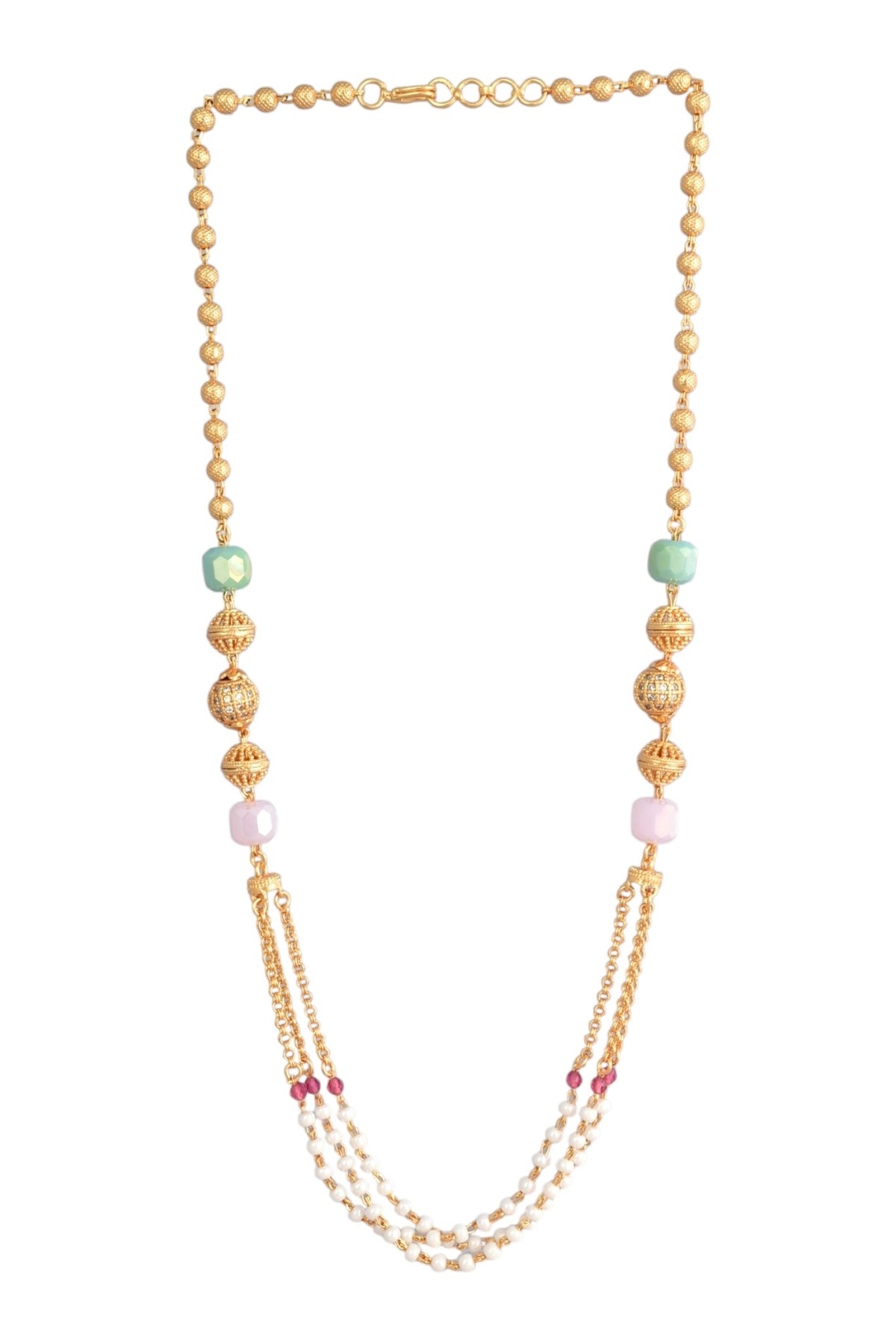 Ethnic Gold-Plated Beaded & Pearl Layered 18 Inch Dokiya Necklace for Women