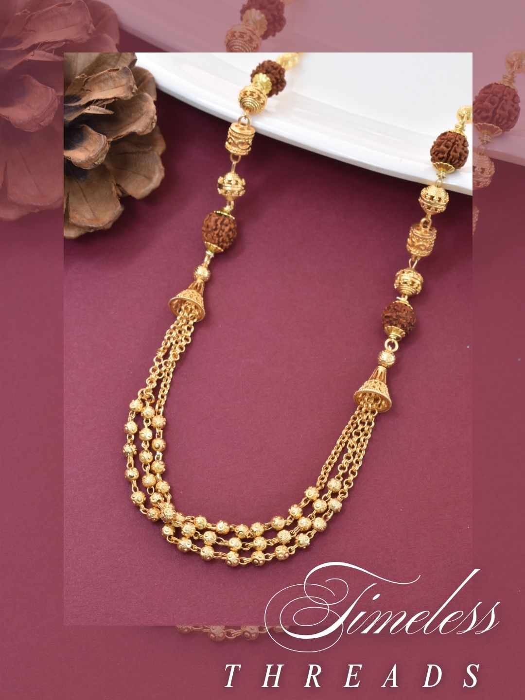 Meira Jewellery Traditional Gold Plated Dokiya Mala Necklace for Women Featuring Gold Beads and Elegant Green and Purple Pearl Accents, Perfect for Ethnic Festive and Wedding Jewellery