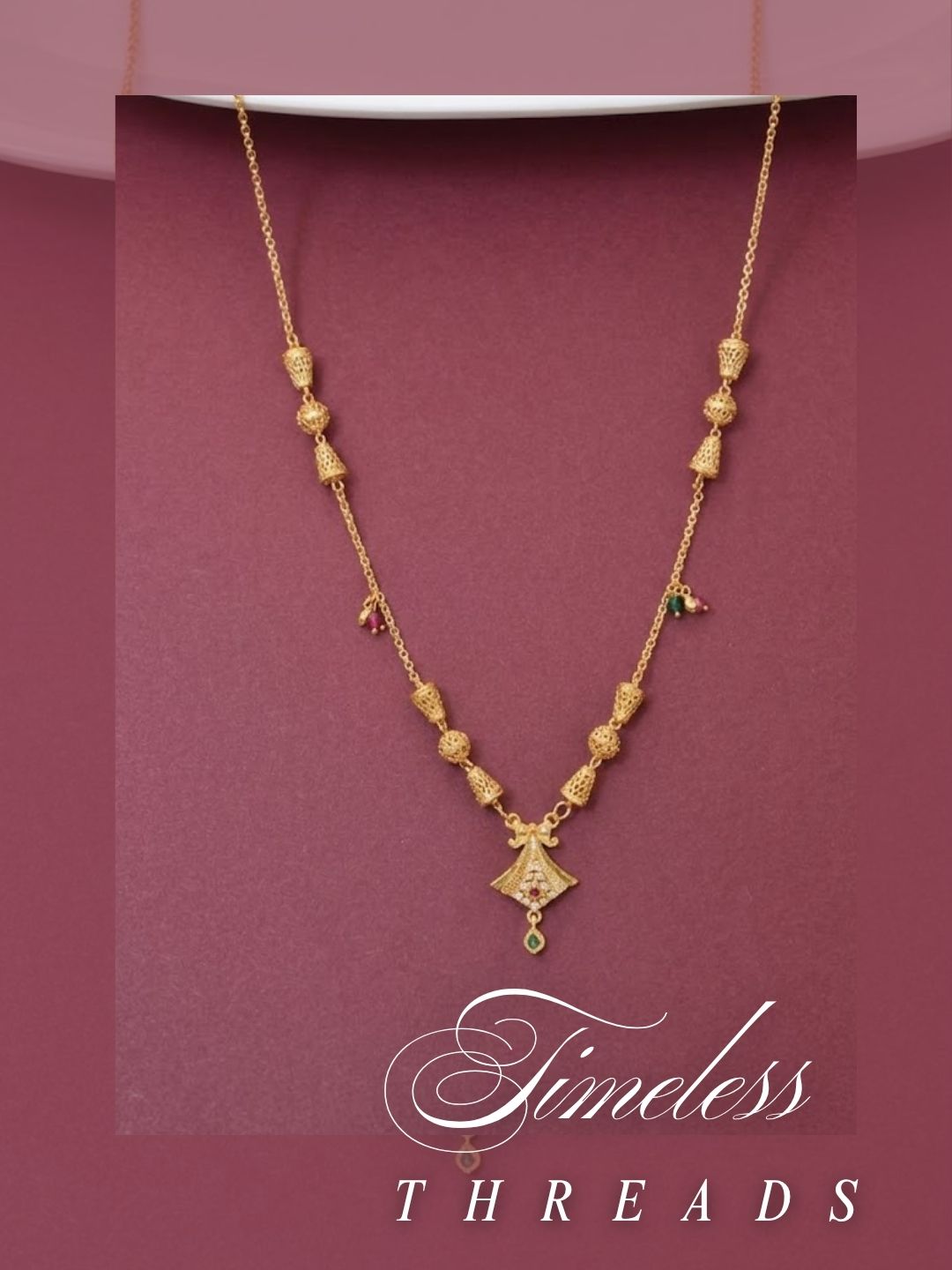 Meira Jewellery Traditional Gold Plated Dokiya Mala Necklace for Women Featuring Gold Beads and Elegant Green and Purple Pearl Accents, Perfect for Ethnic Festive and Wedding Jewellery