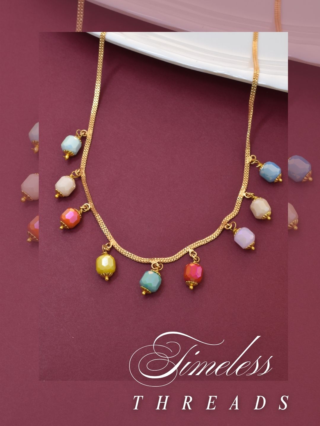 Meira Jewellery Traditional Gold Plated Dokiya Mala Necklace for Women Featuring Gold Beads and Elegant Green and Purple Pearl Accents, Perfect for Ethnic Festive and Wedding Jewellery