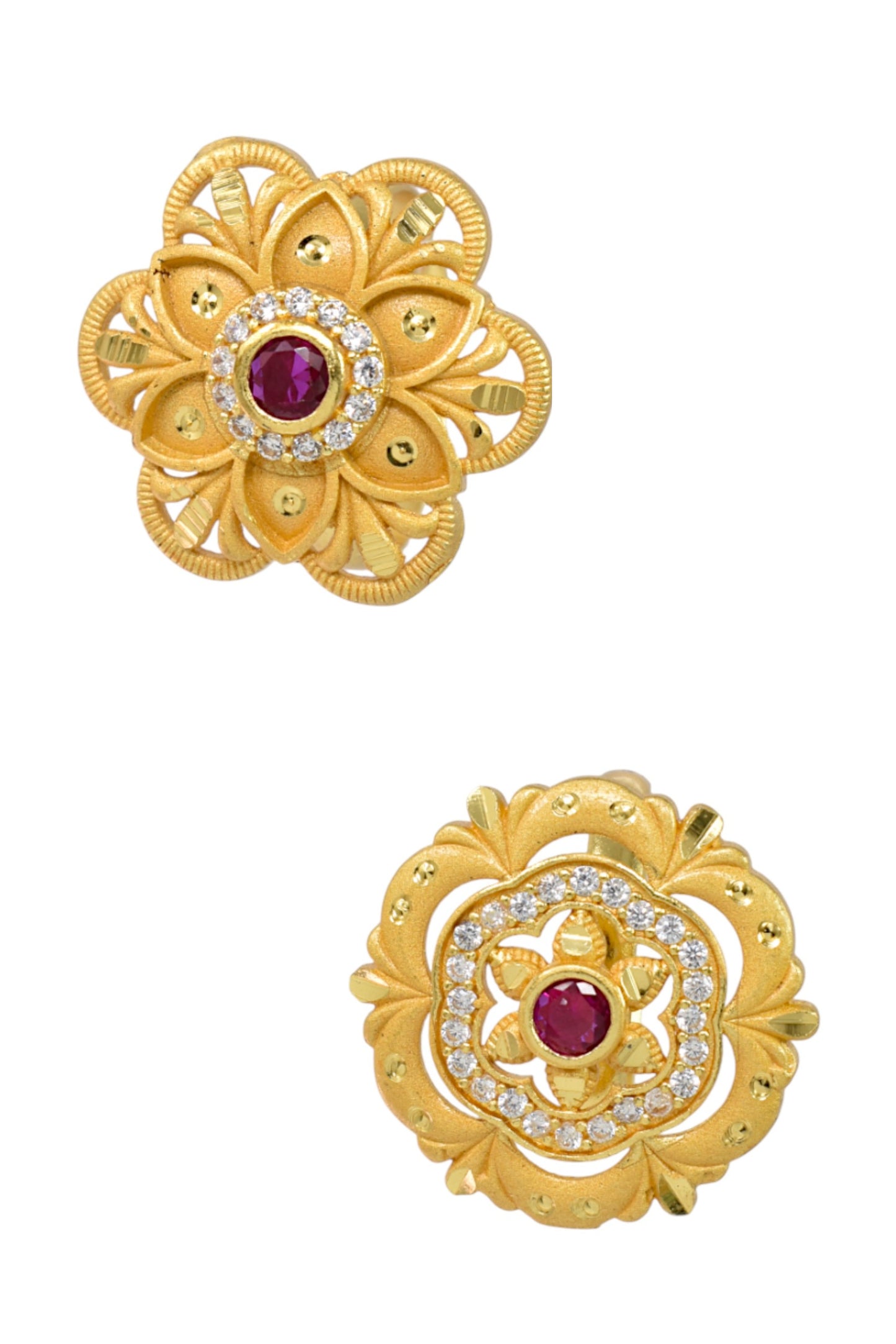 Combo set of 2-Premium Gold Plated Flower Ring with Ruby & AD Stones