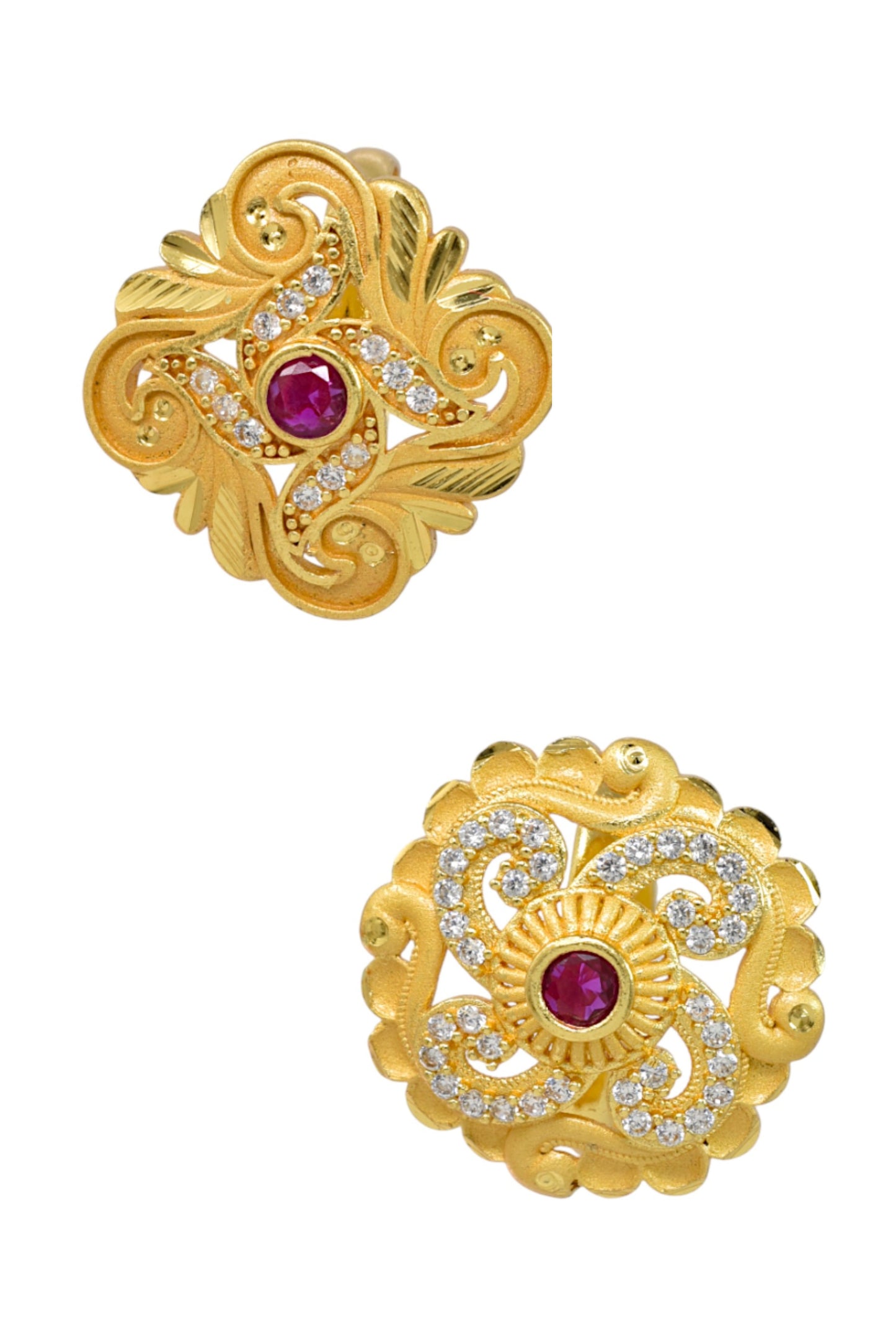 Combo set of 2-Premium Gold Plated Flower Ring with Ruby & AD Stones